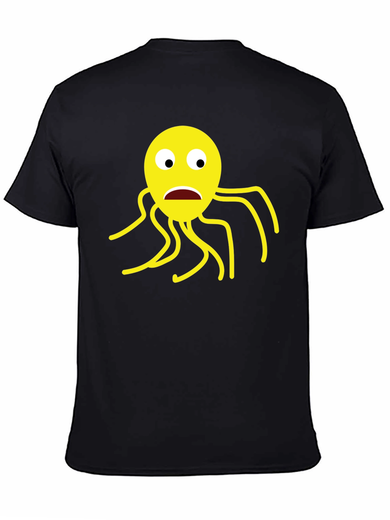 Black T-Shirt with Cartoon Octopus Graphic