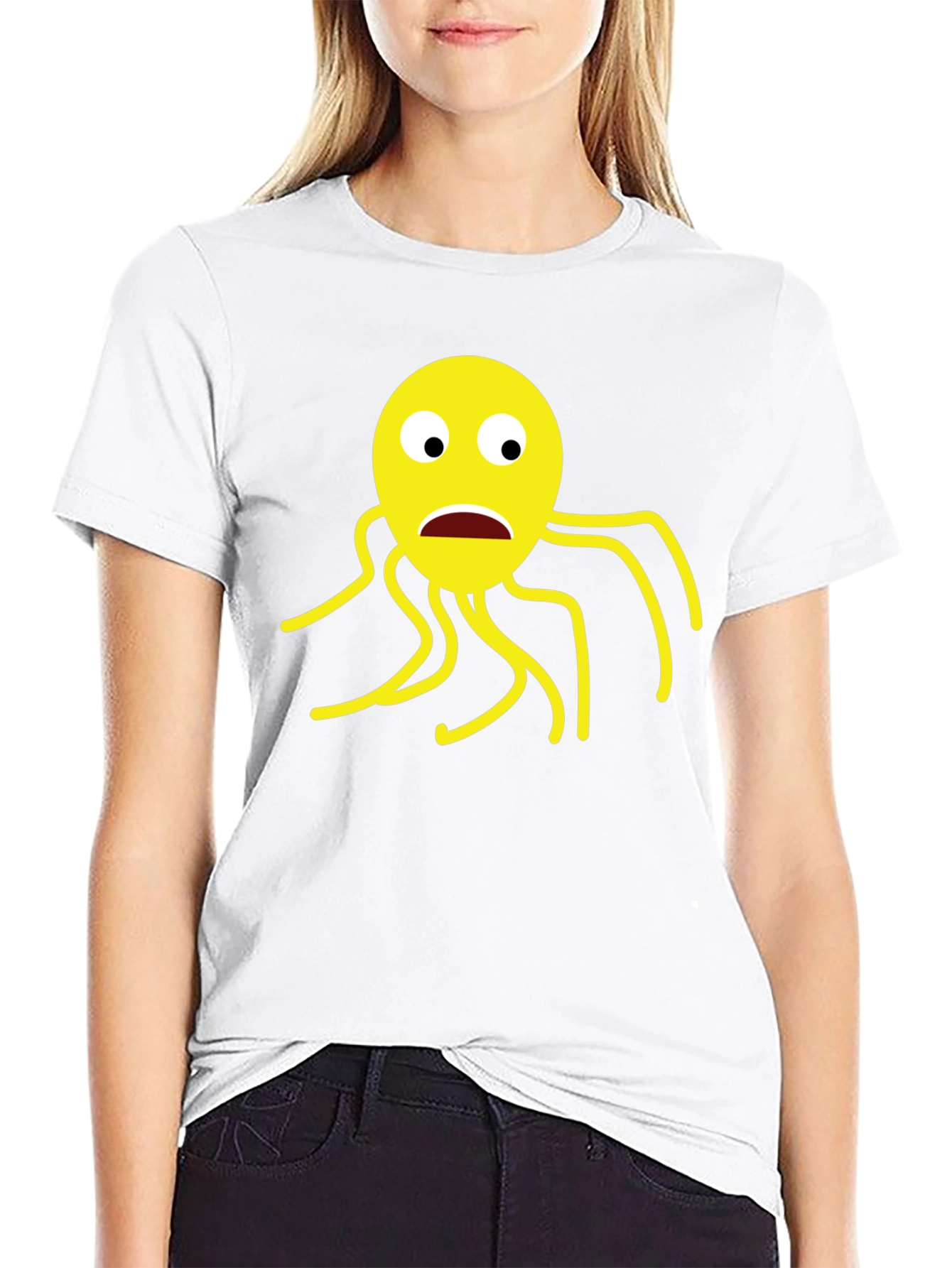 Black T-Shirt with Cartoon Octopus Graphic