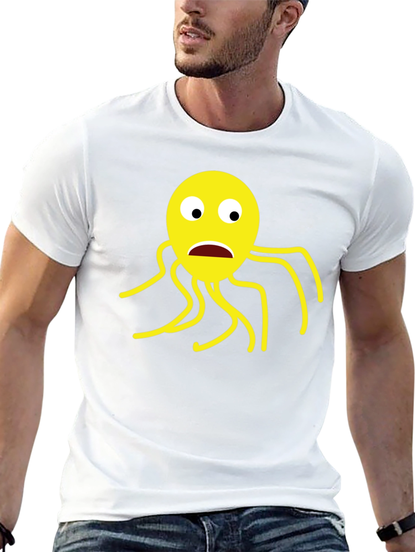 Black T-Shirt with Cartoon Octopus Graphic