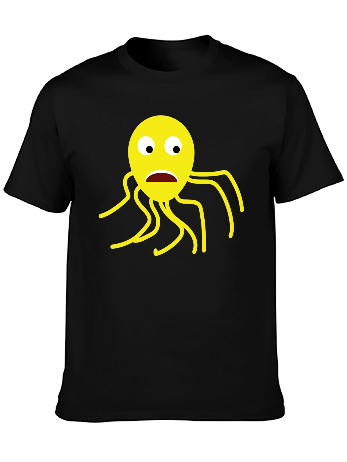 Black T-Shirt with Cartoon Octopus Graphic