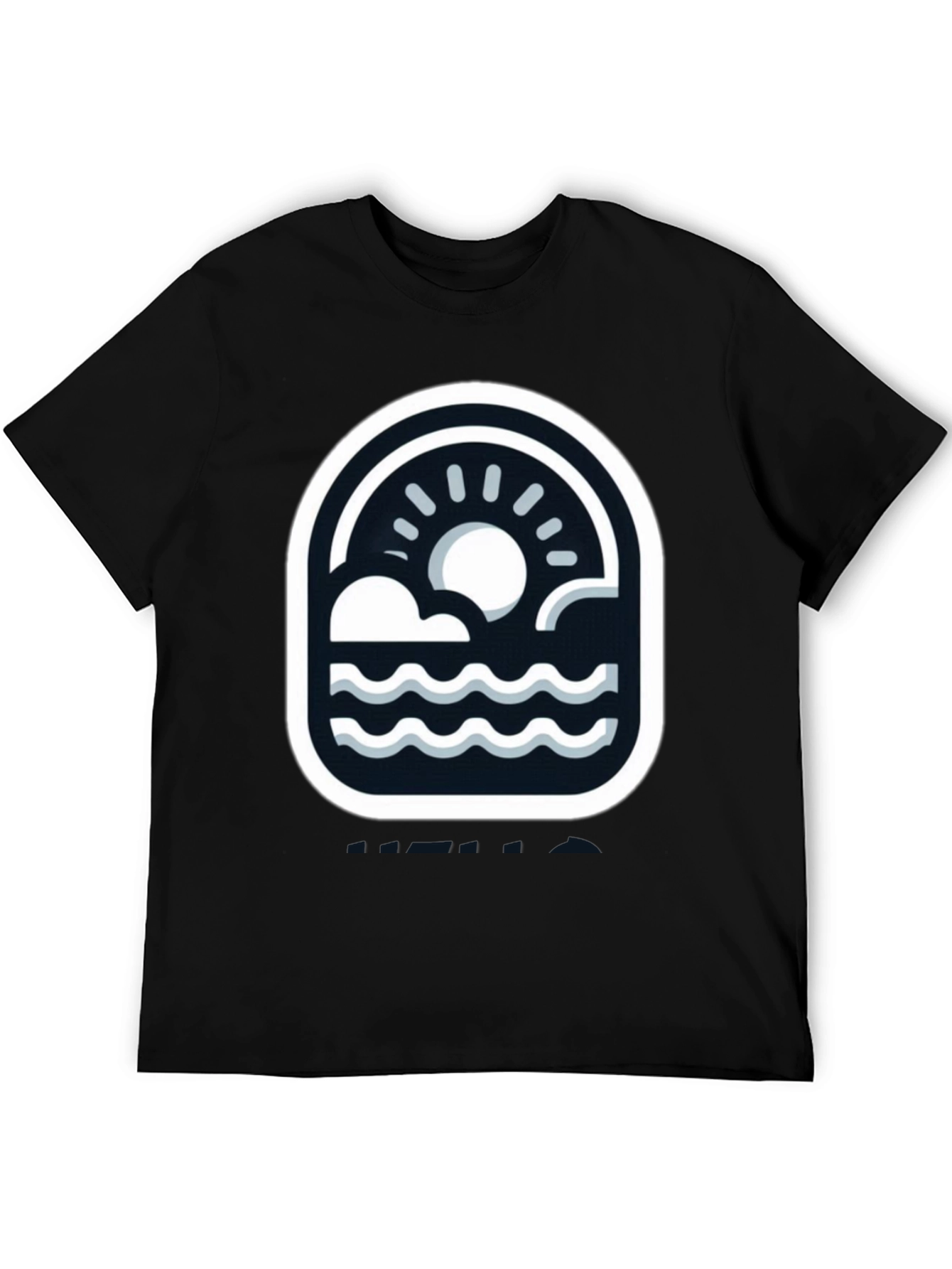 Black T-Shirt with Graphic Beach Design