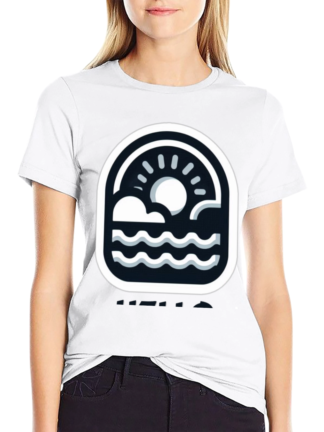 Black T-Shirt with Graphic Beach Design
