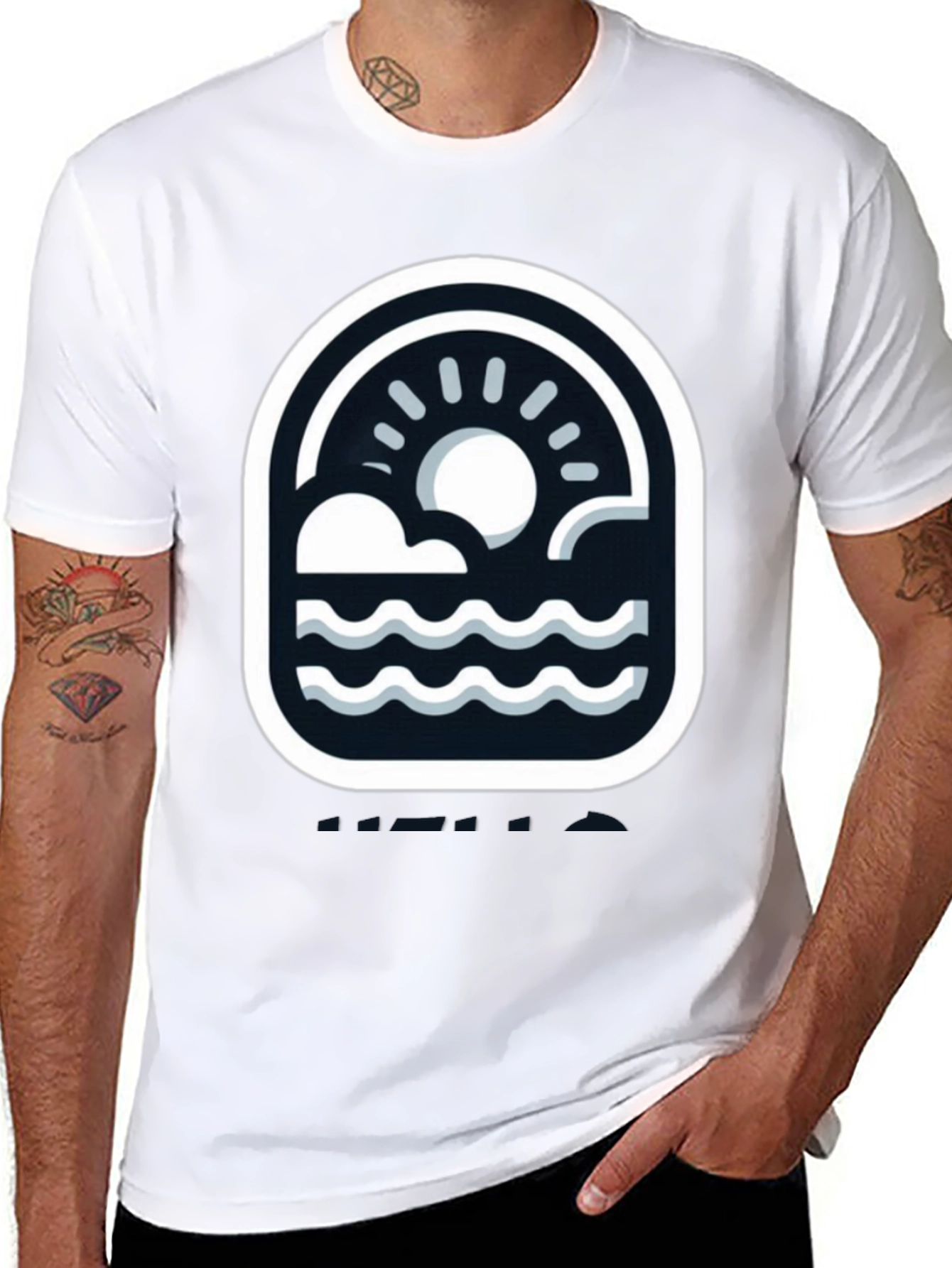 Black T-Shirt with Graphic Beach Design