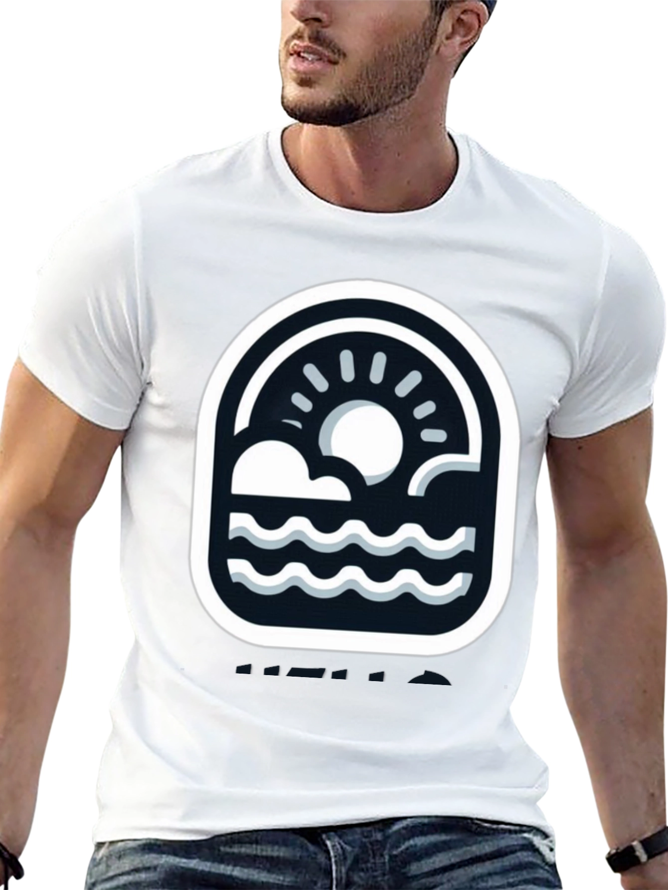 Black T-Shirt with Graphic Beach Design