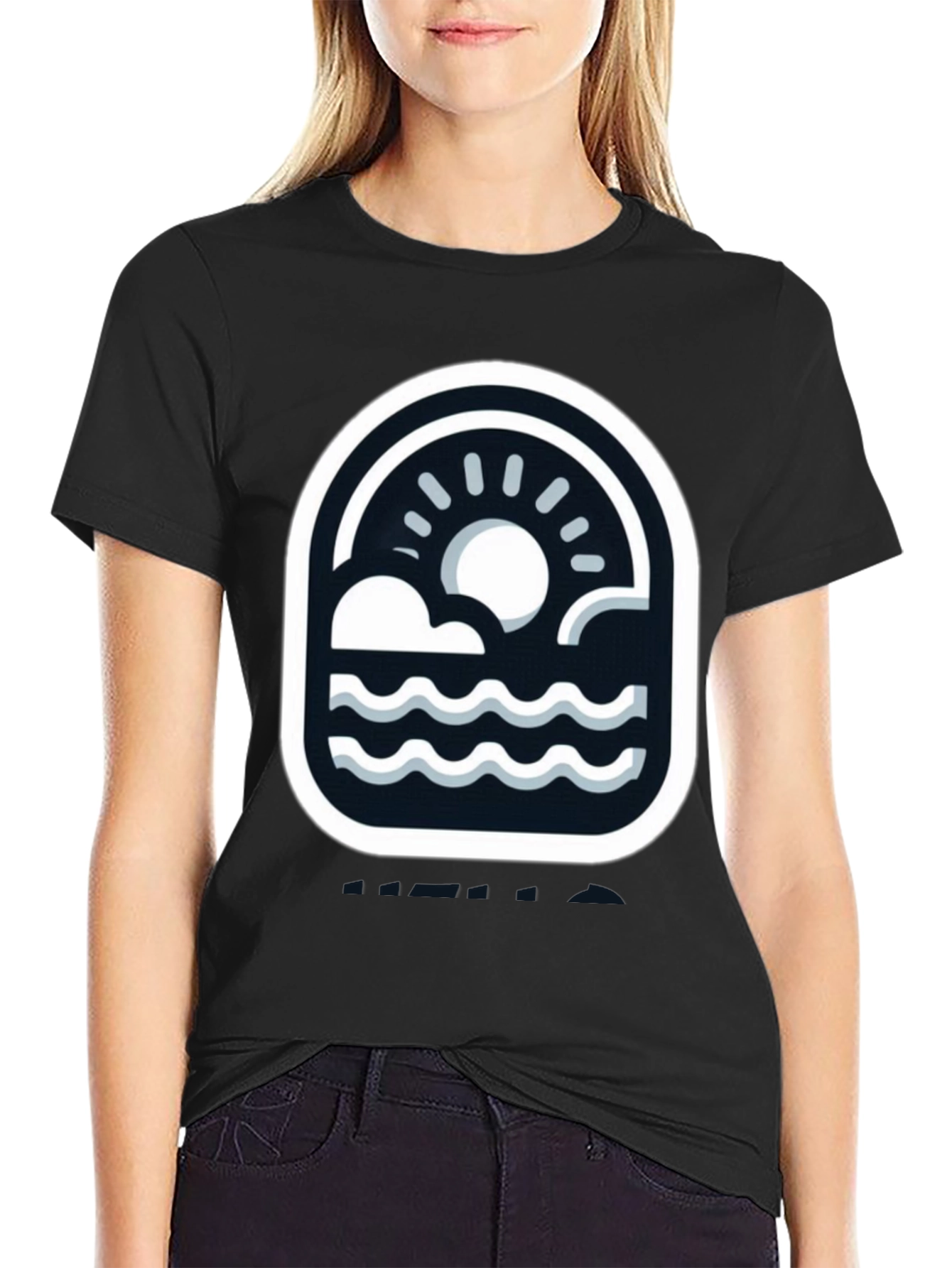 Black T-Shirt with Graphic Beach Design