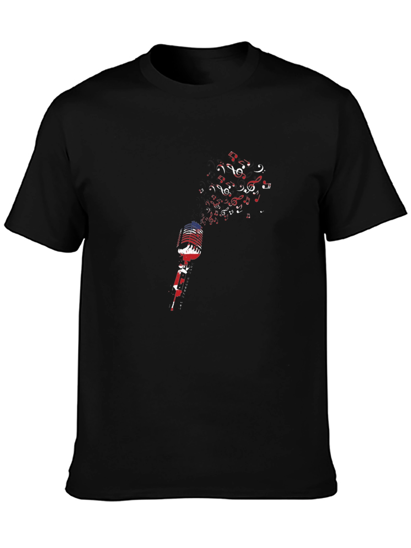Musical Notes Microphone Graphic Tee - Black