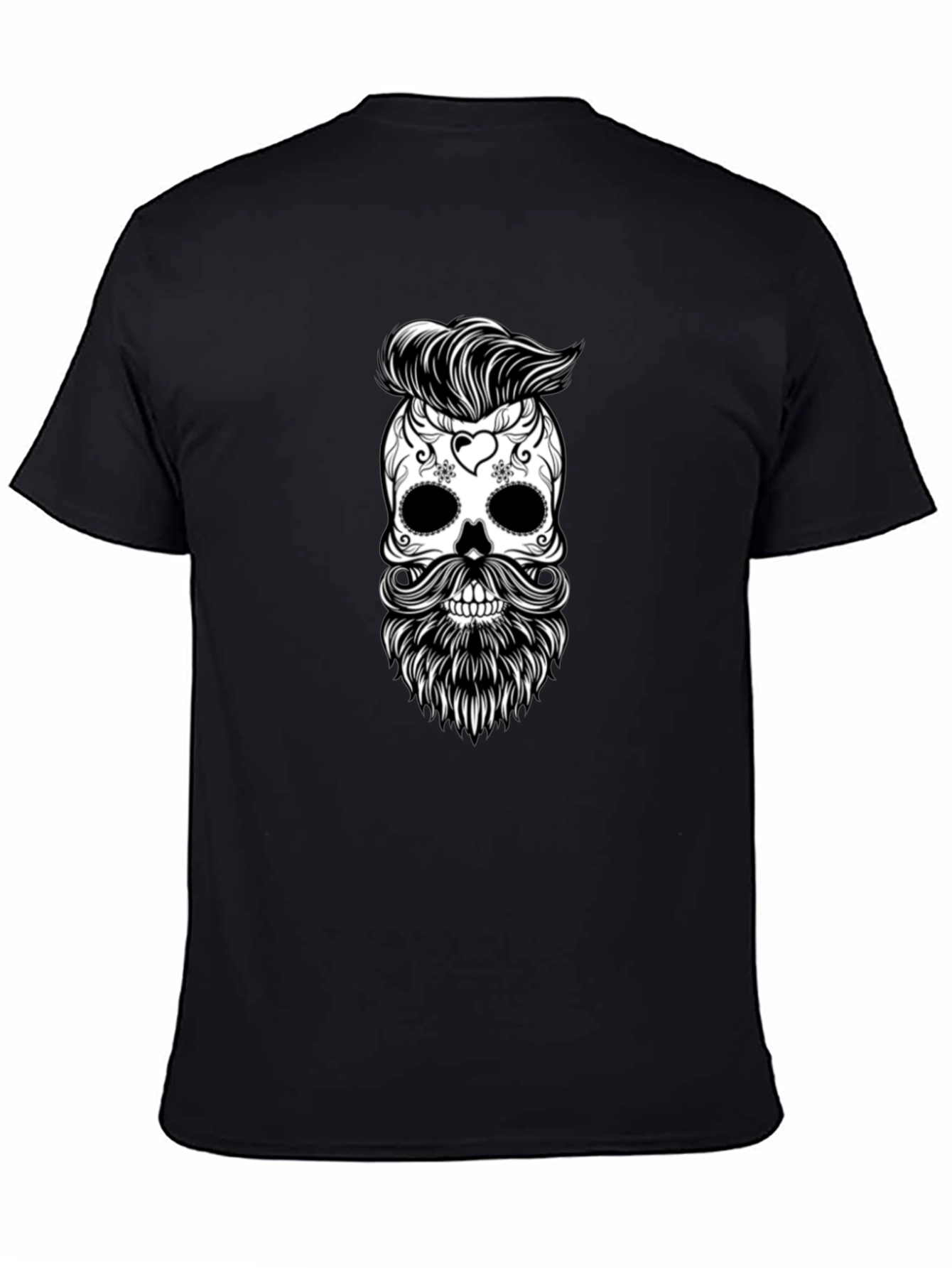 Skull & Beard Graphic Tee - Black Cotton