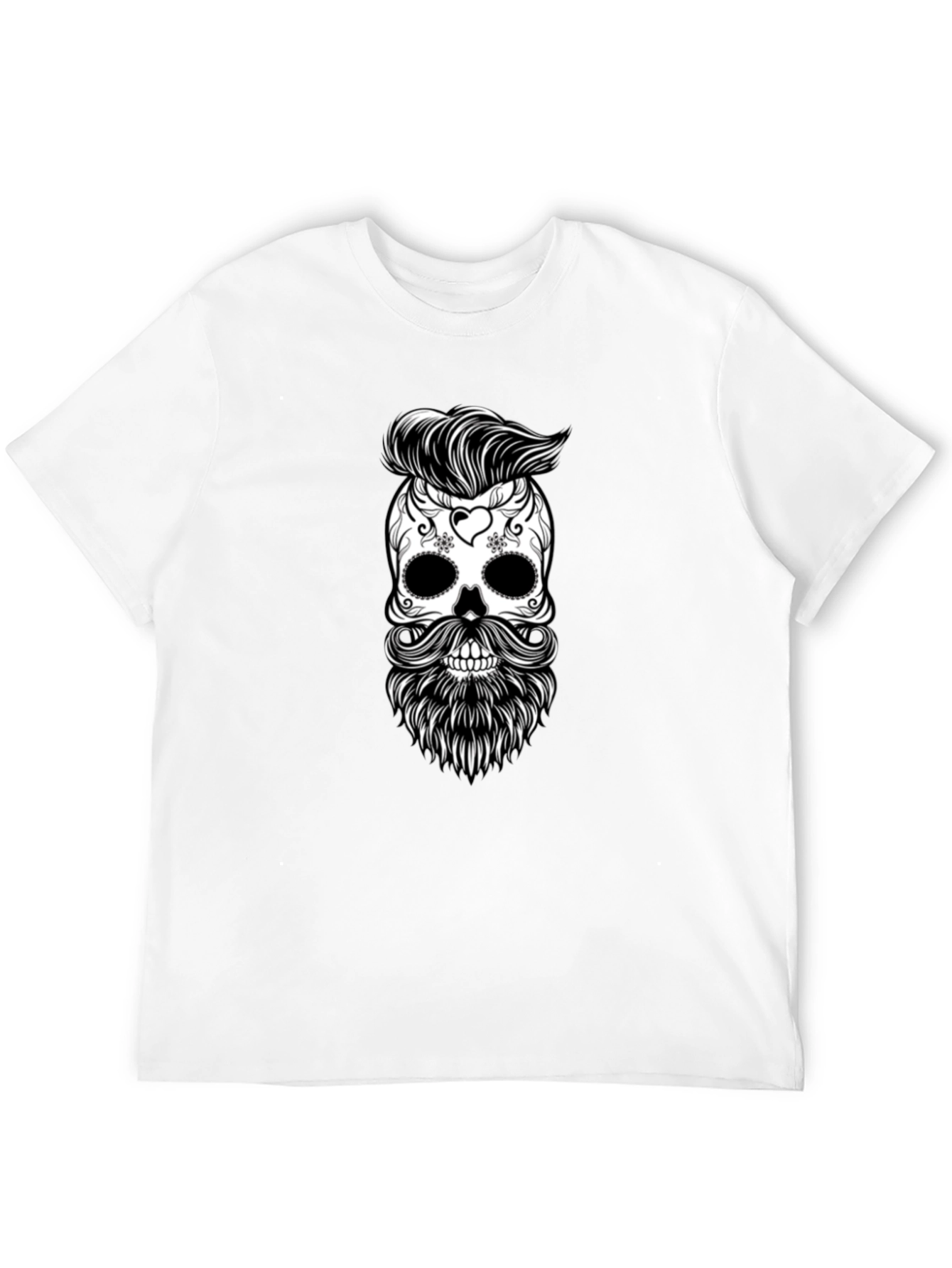 Skull & Beard Graphic Tee - Black Cotton