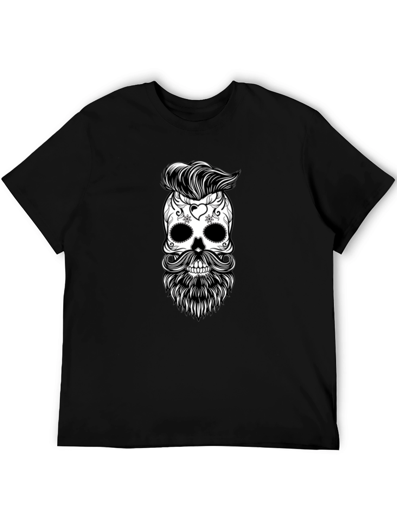 Skull & Beard Graphic Tee - Black Cotton