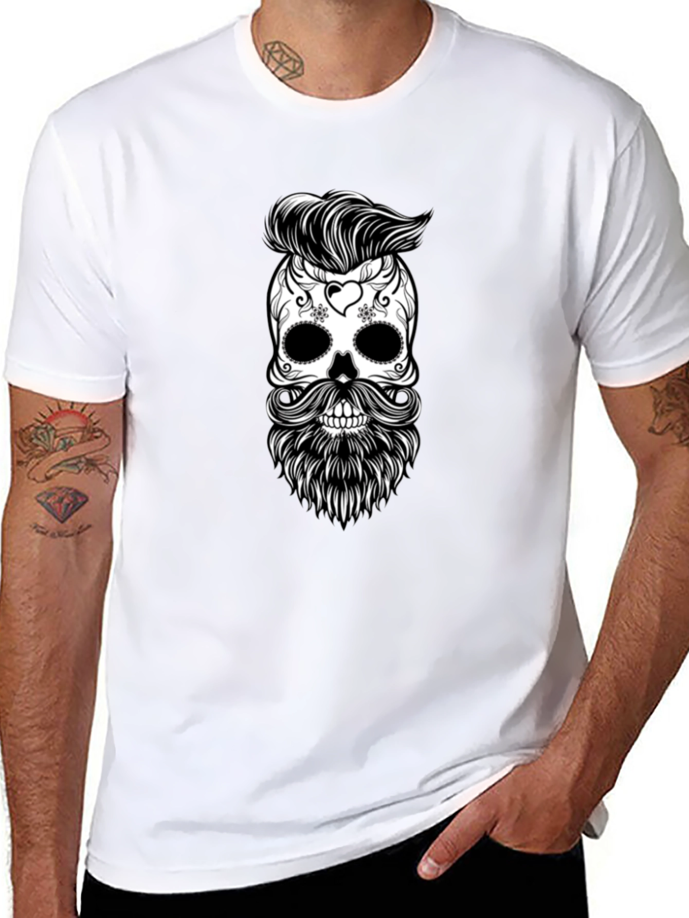 Skull & Beard Graphic Tee - Black Cotton