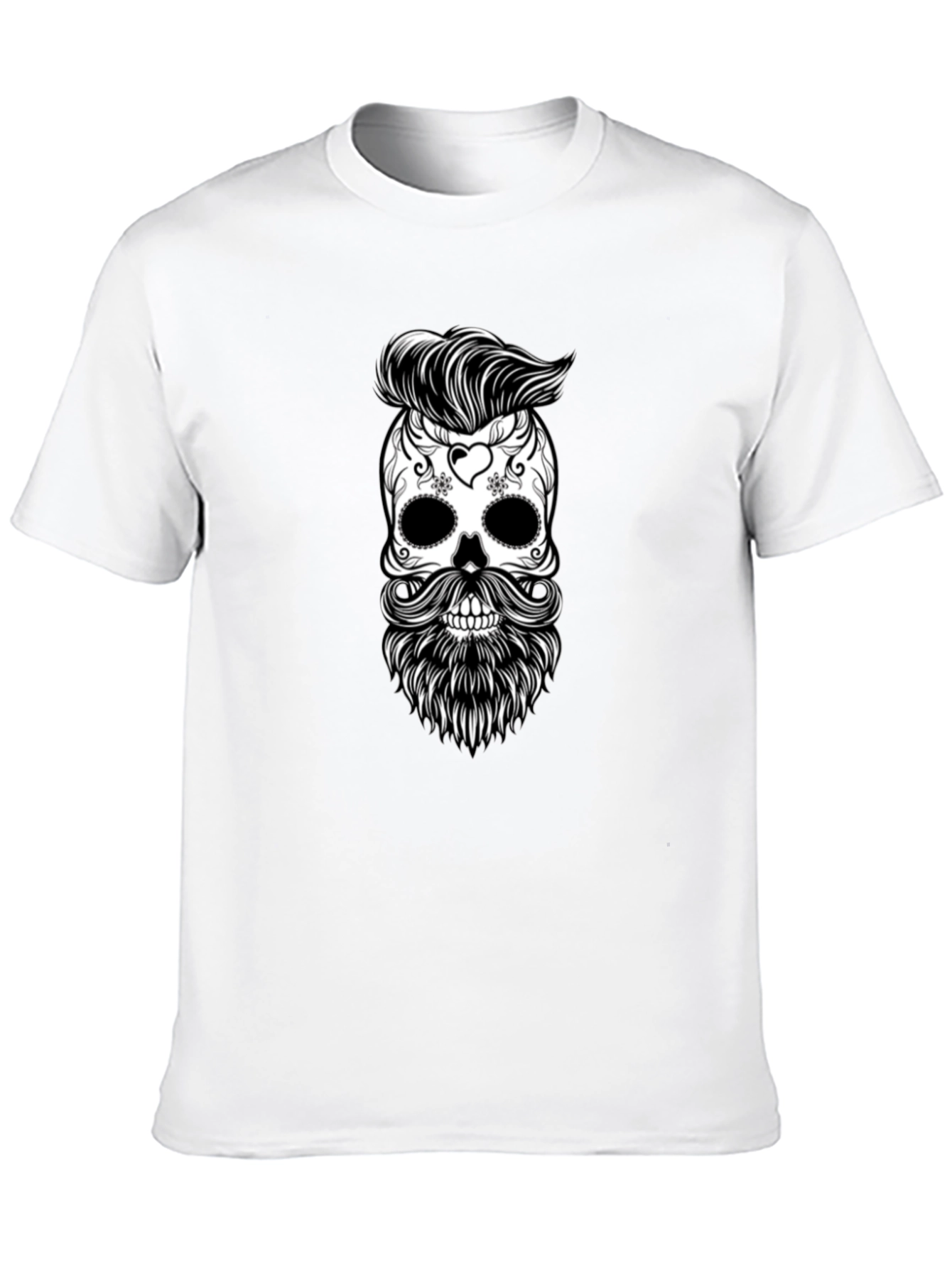Skull & Beard Graphic Tee - Black Cotton