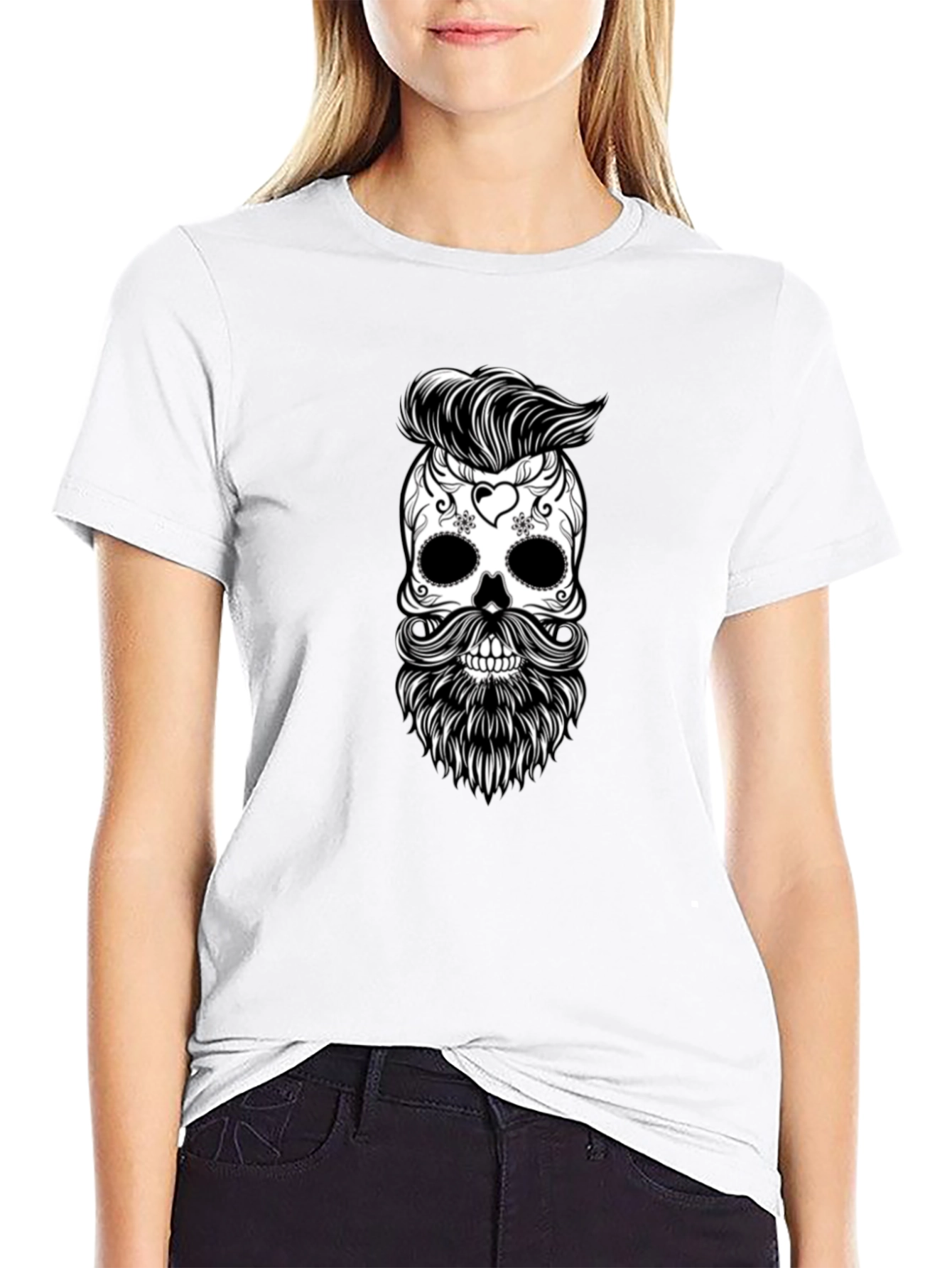 Skull & Beard Graphic Tee - Black Cotton