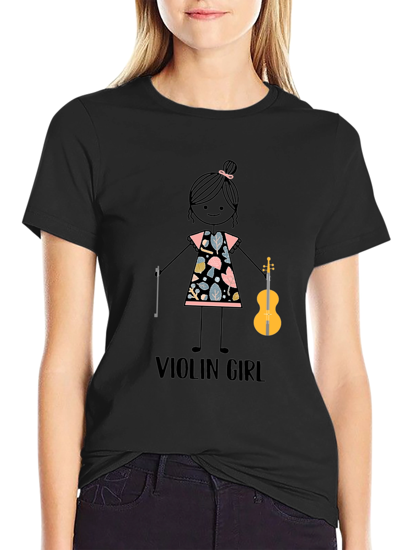 Violin Girl Graphic T-Shirt - Cute Music Lover Tee