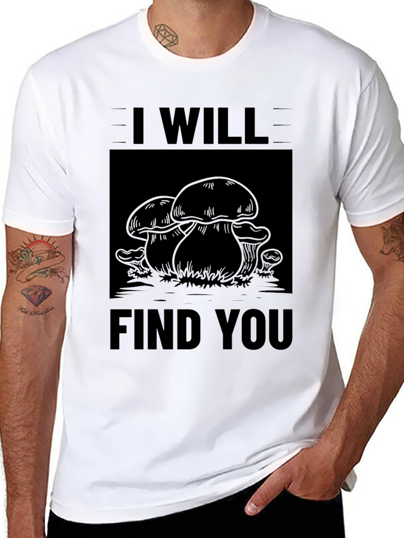I Will Find You Mushroom Black T-Shirt