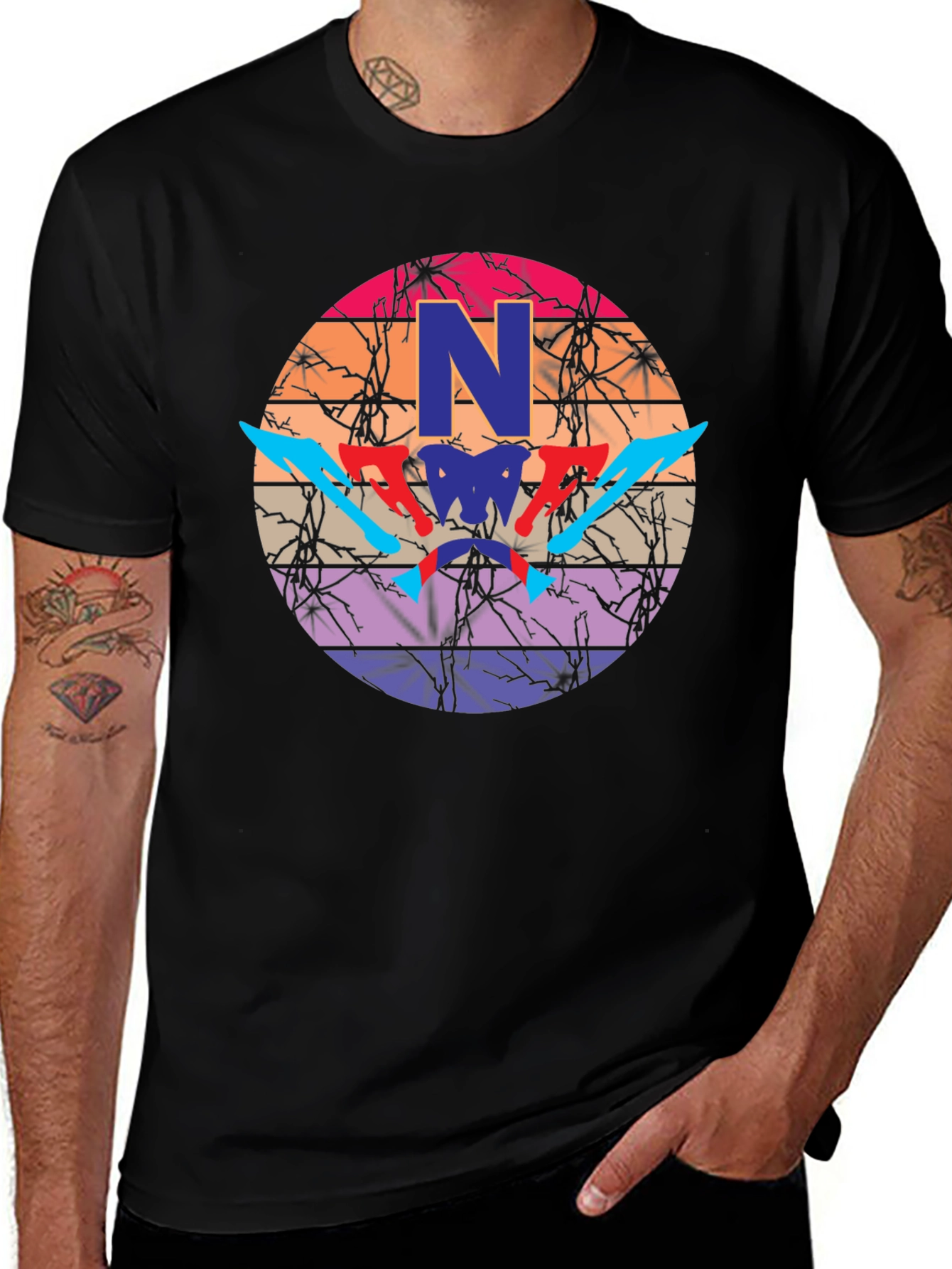 Graphic Print Mens Black T-Shirt