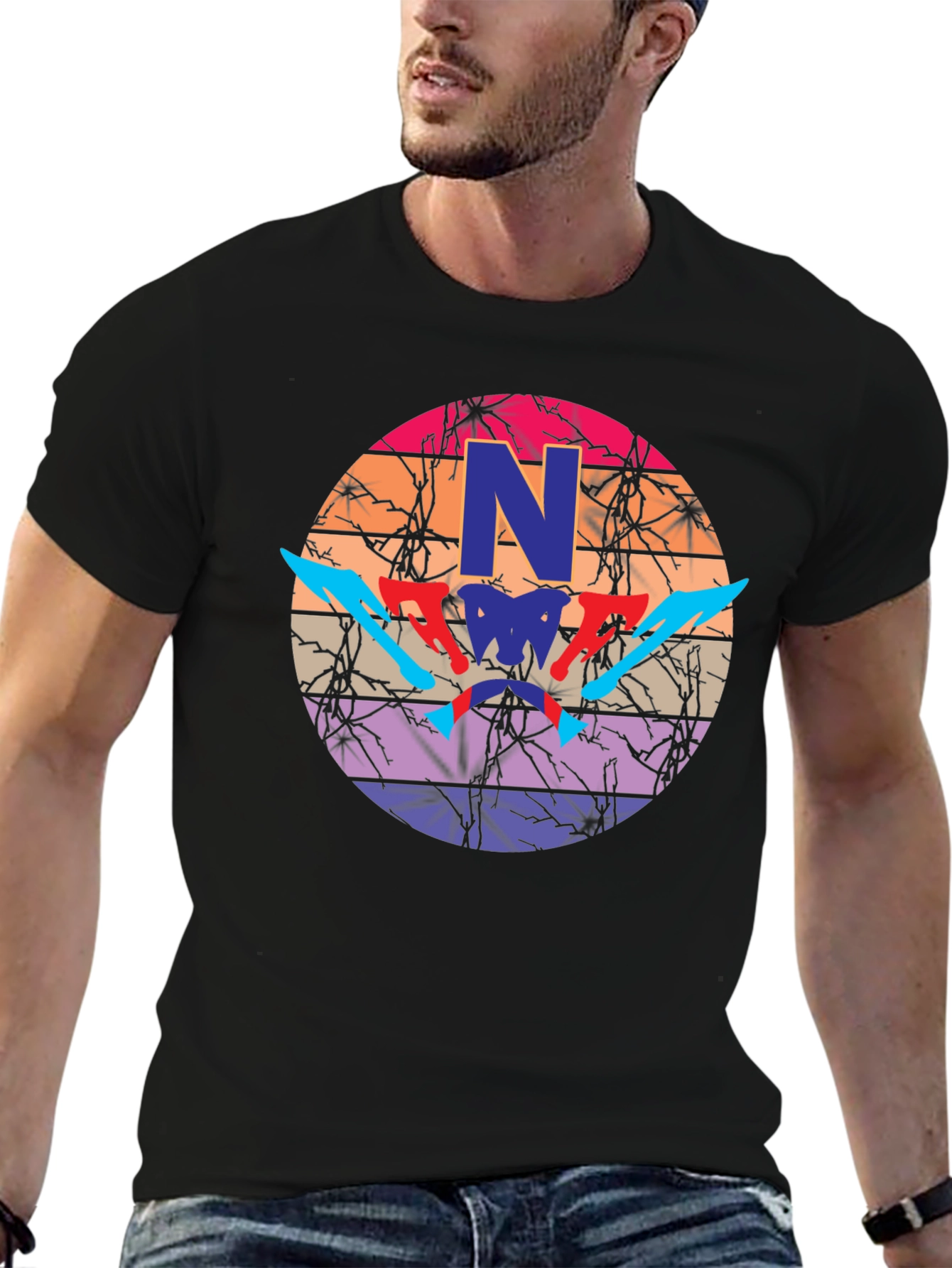Graphic Print Mens Black T-Shirt