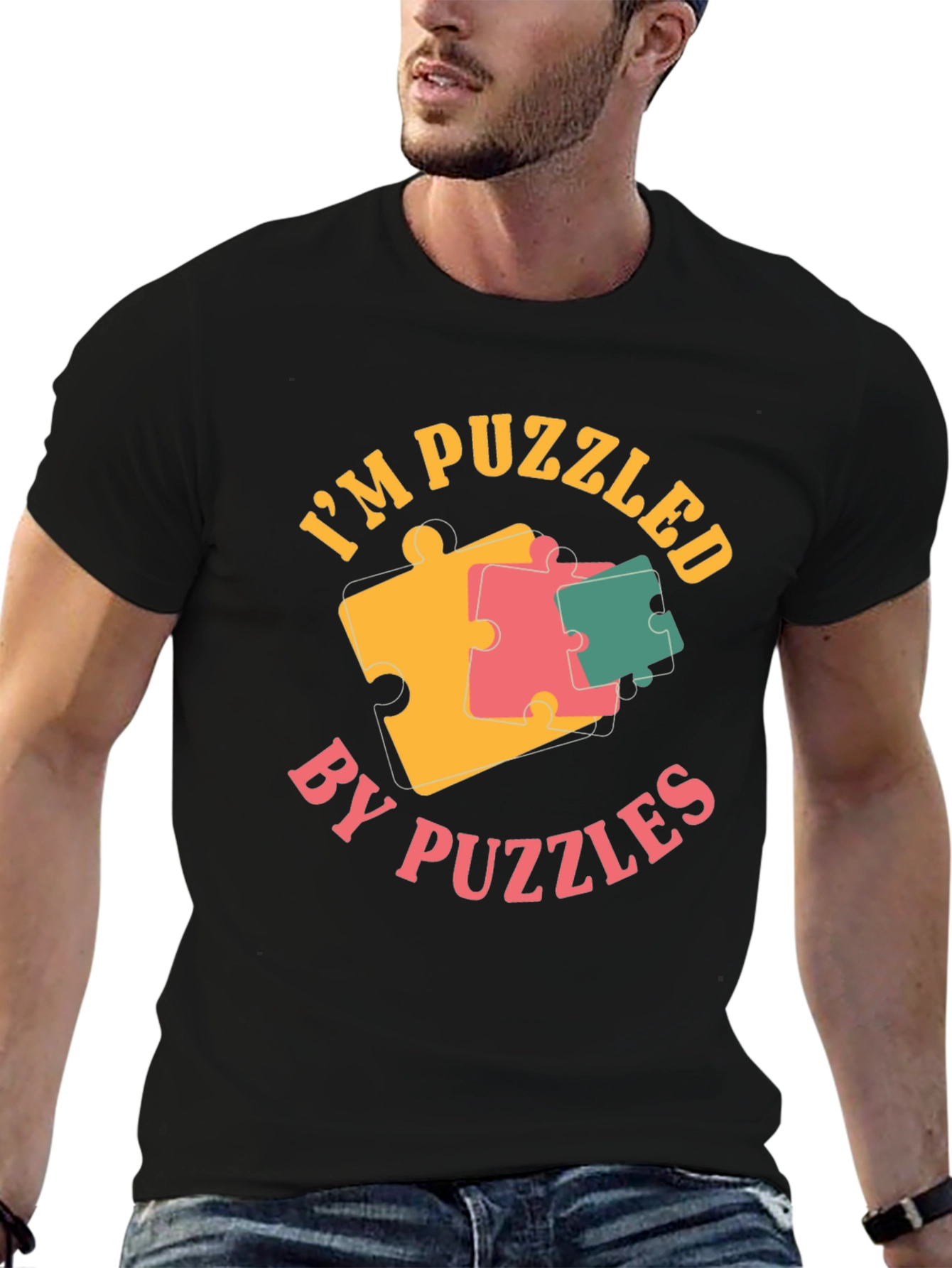 Puzzled by Puzzles Black Graphic Tee Shirt