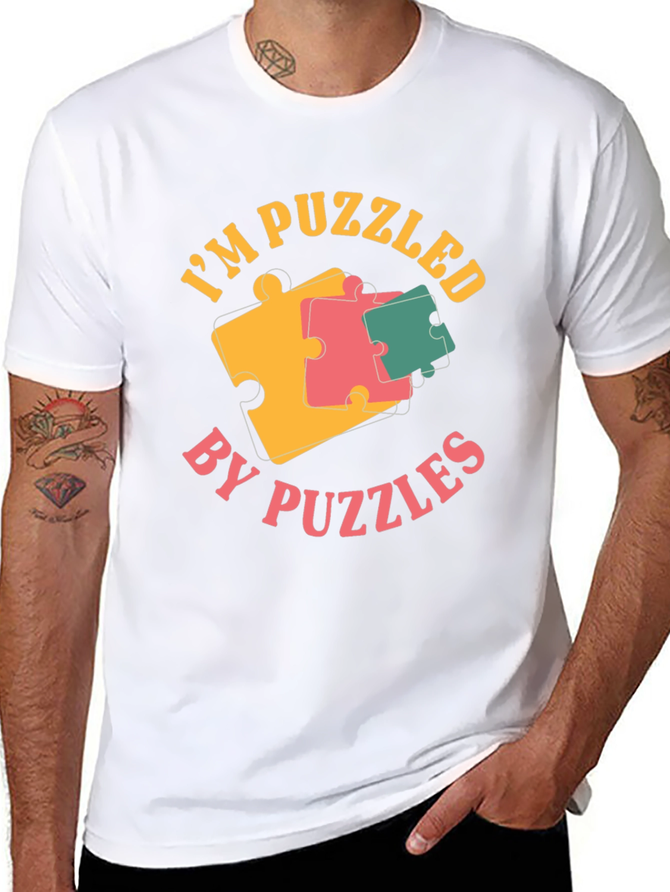 Puzzled by Puzzles Black Graphic Tee Shirt