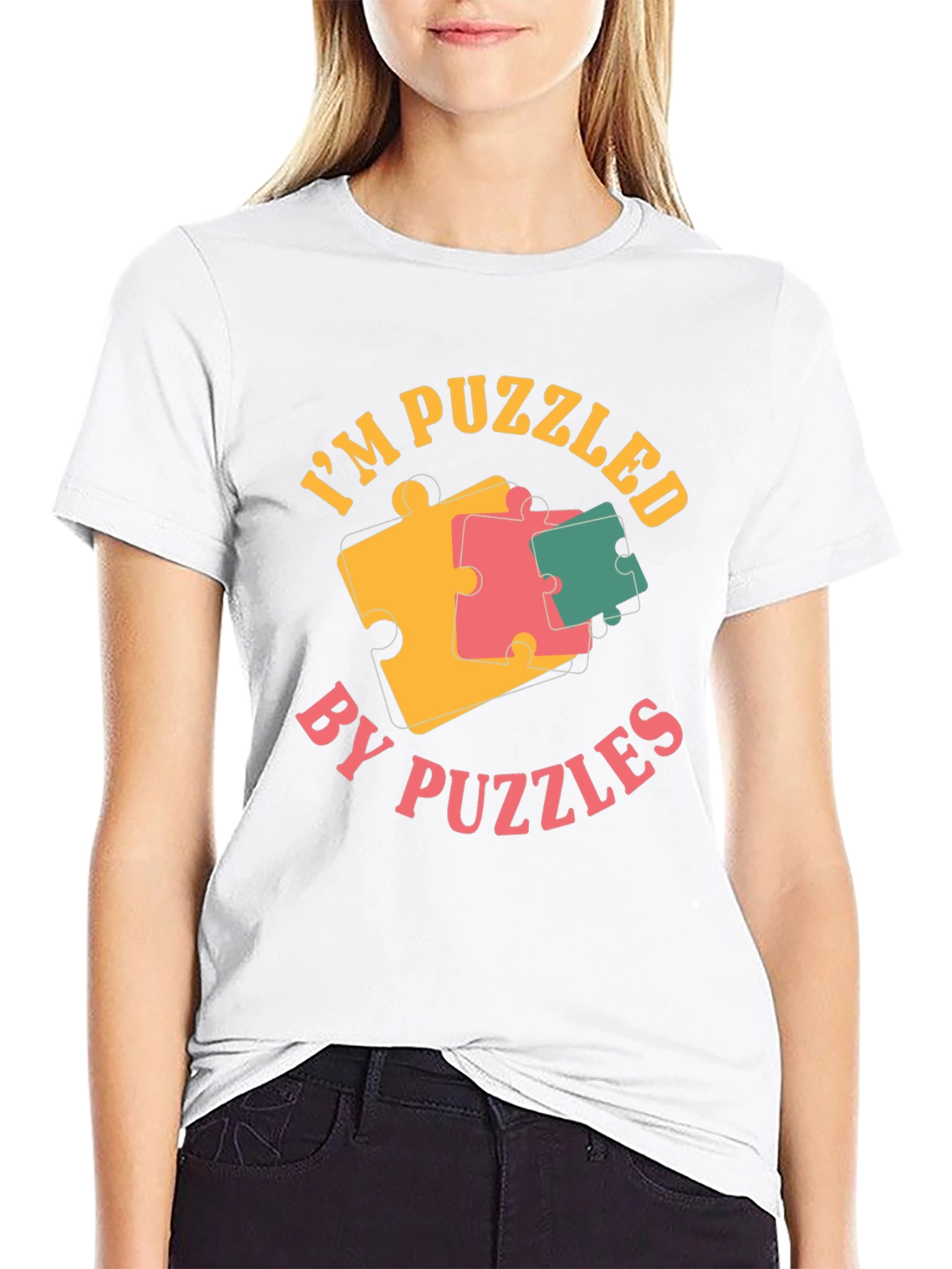 Puzzled by Puzzles Black Graphic Tee Shirt