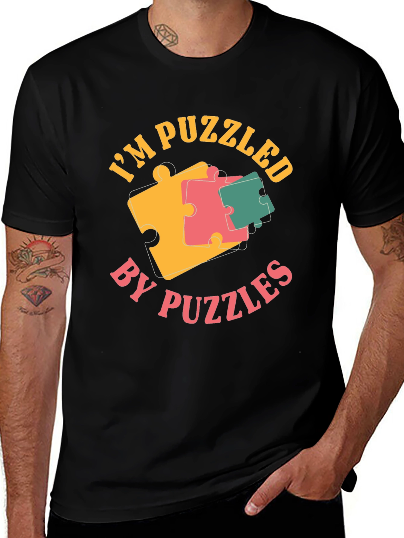 Puzzled by Puzzles Black Graphic Tee Shirt