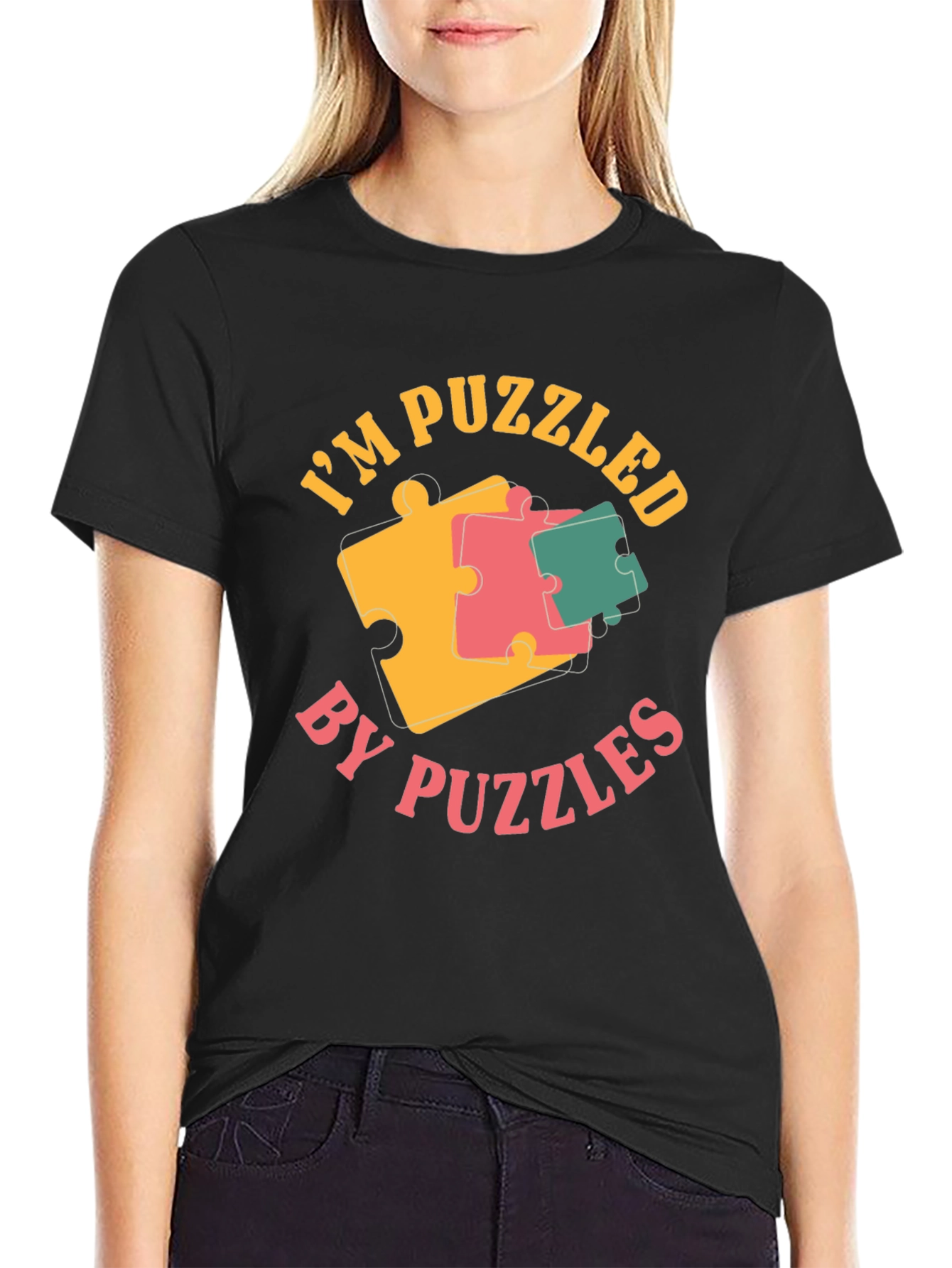 Puzzled by Puzzles Black Graphic Tee Shirt