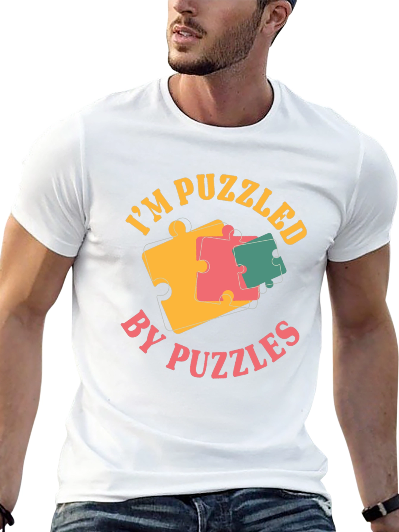 Puzzled by Puzzles Black Graphic Tee Shirt