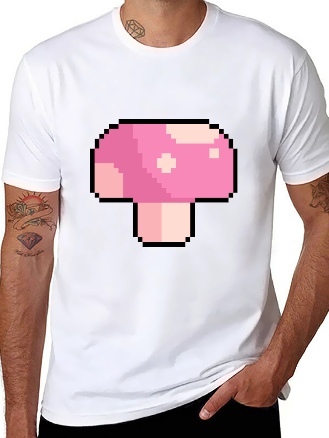 Pixel Mushroom Graphic T-Shirt - Retro Gaming Tee