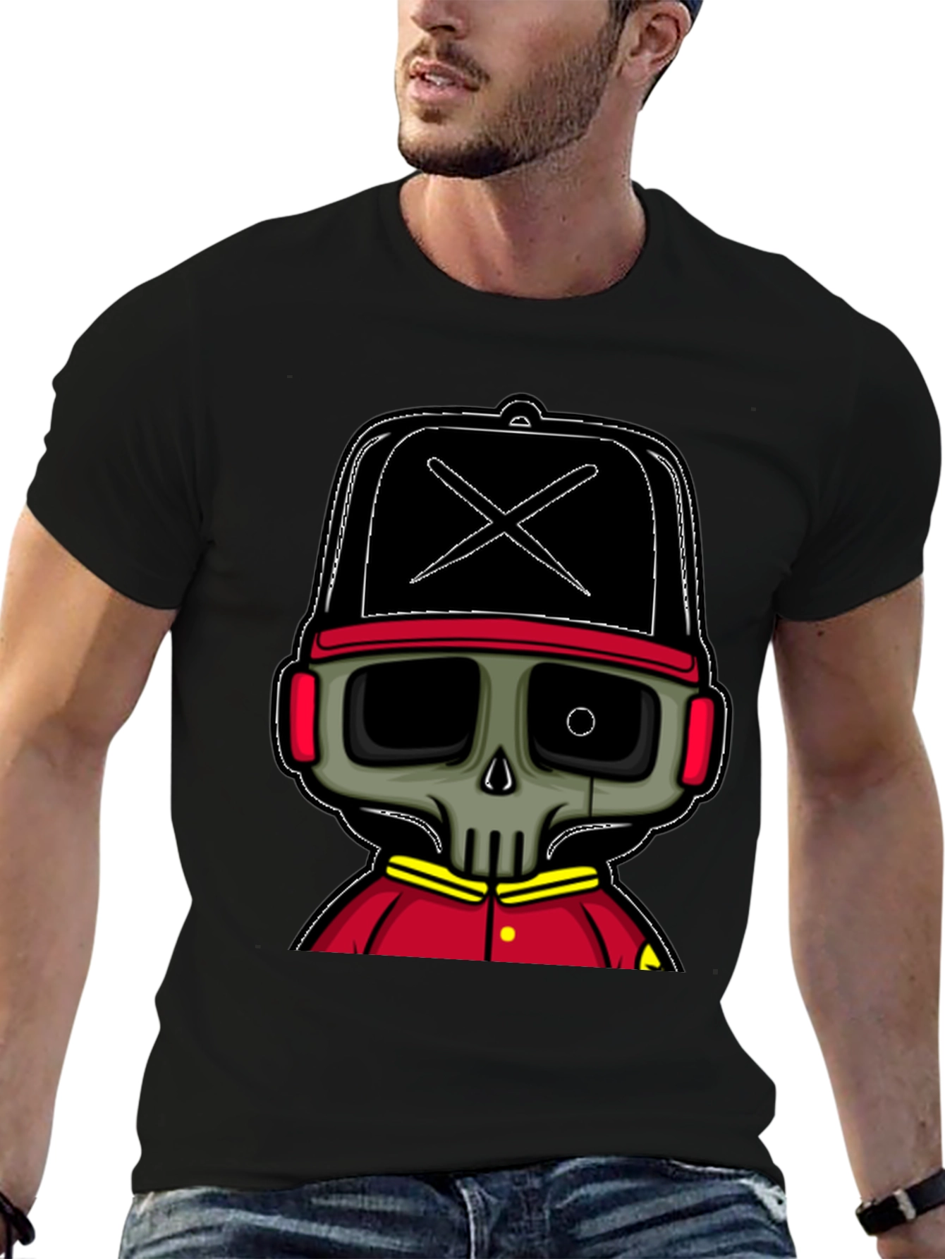 Cartoon Skull Graphic Tee - Black