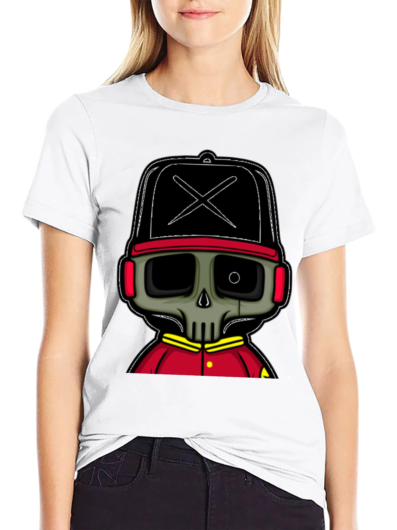 Cartoon Skull Graphic Tee - Black