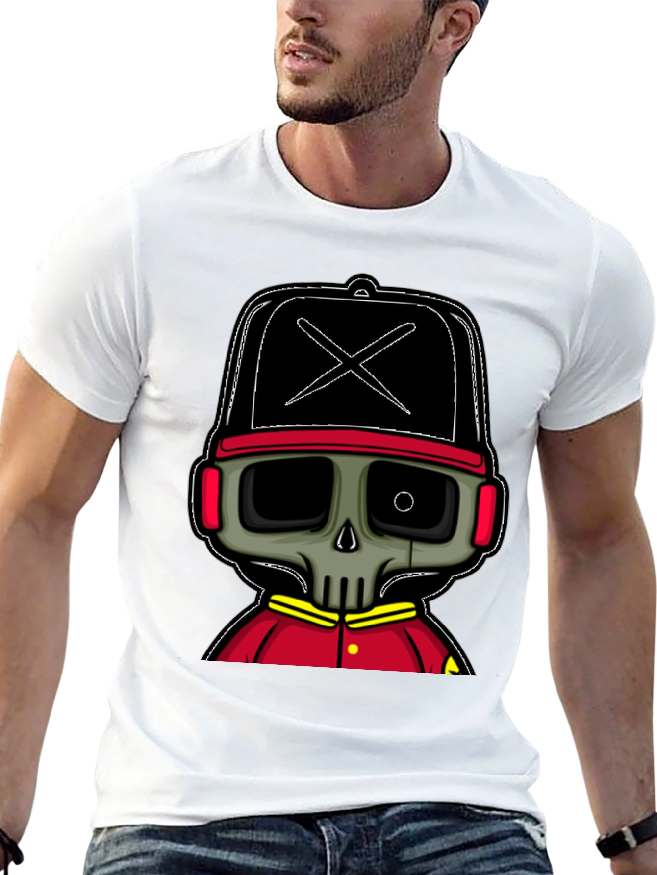Cartoon Skull Graphic Tee - Black