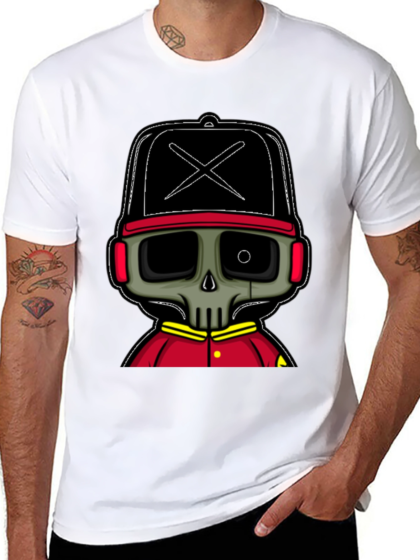 Cartoon Skull Graphic Tee - Black