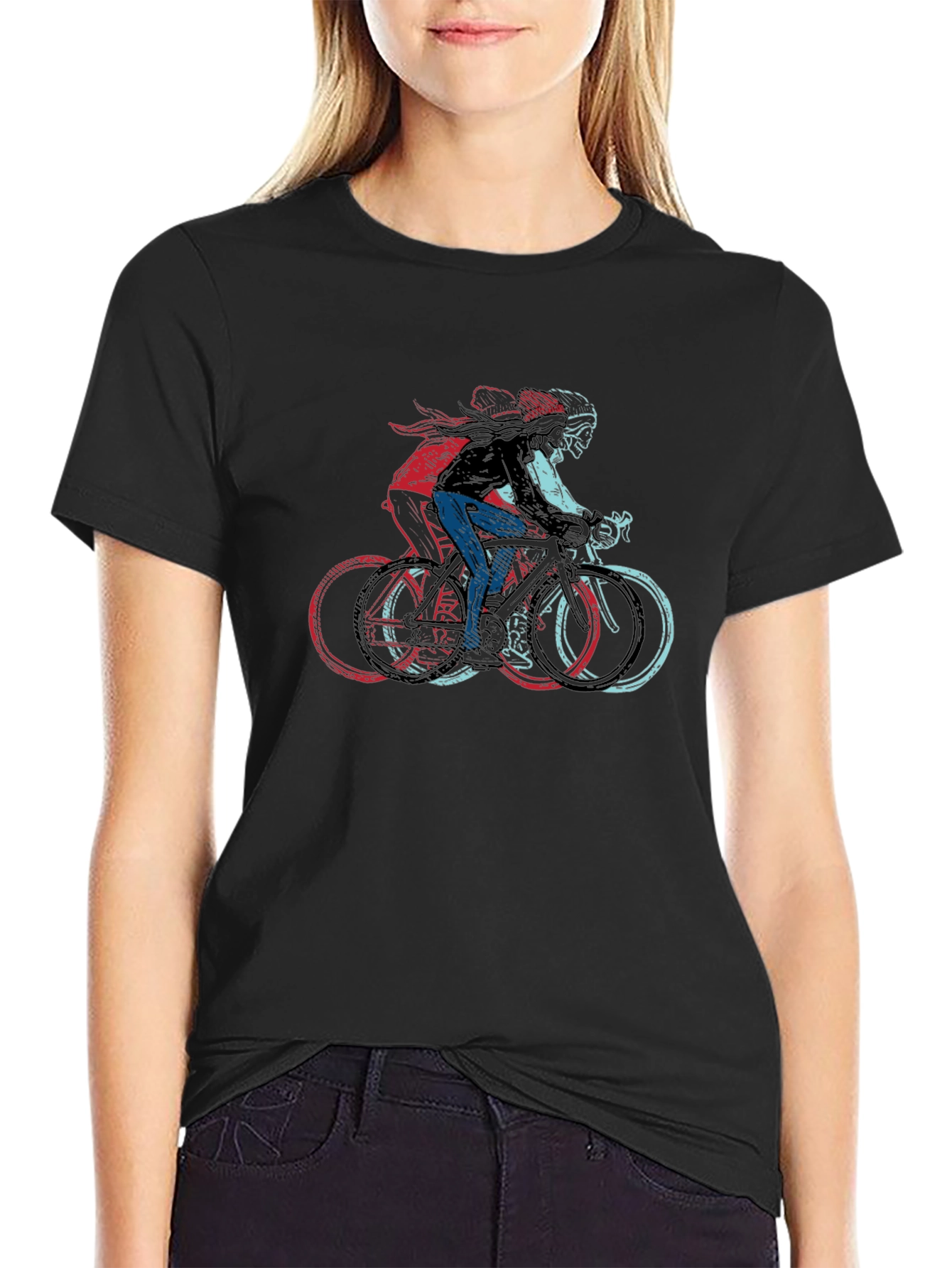 Cool Cyclist Graphic Print Black T-Shirt