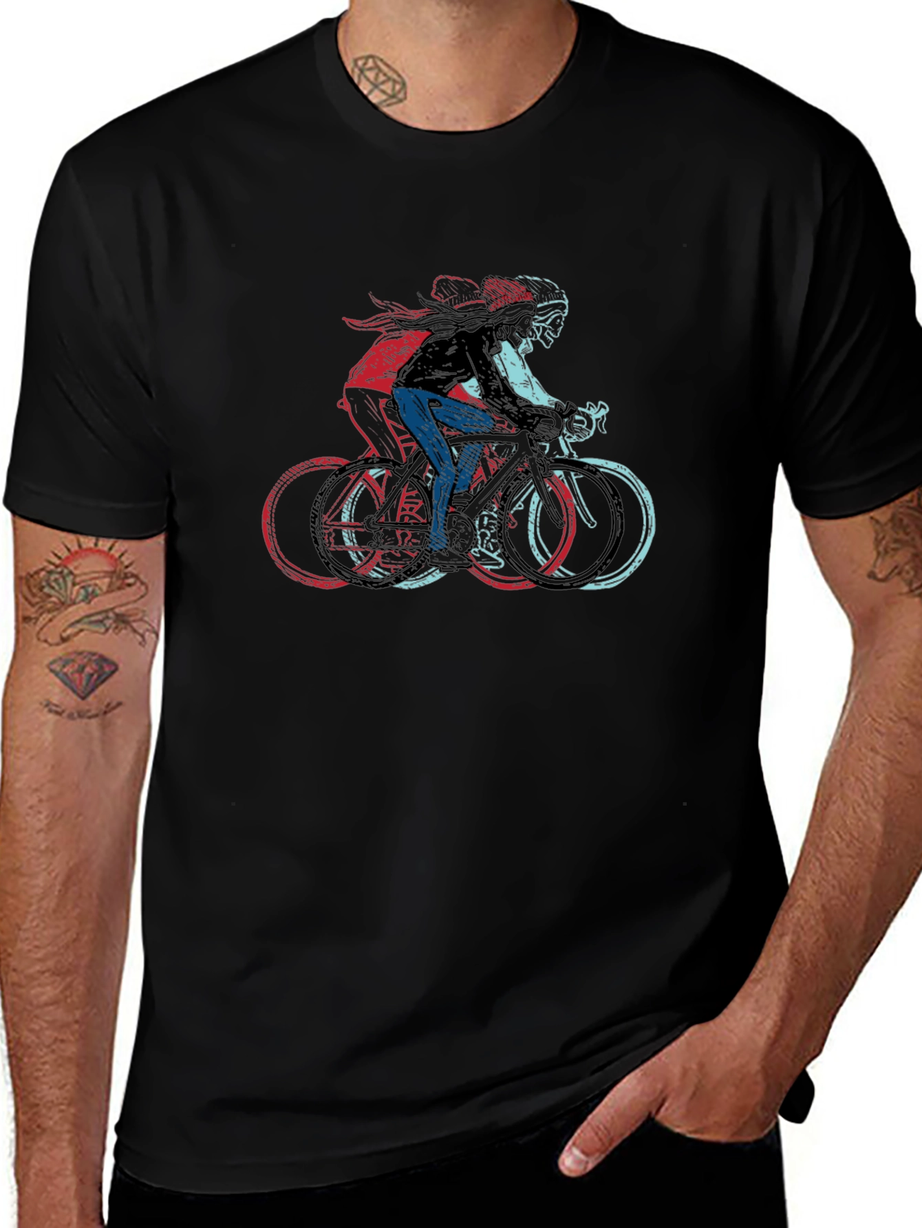 Cool Cyclist Graphic Print Black T-Shirt