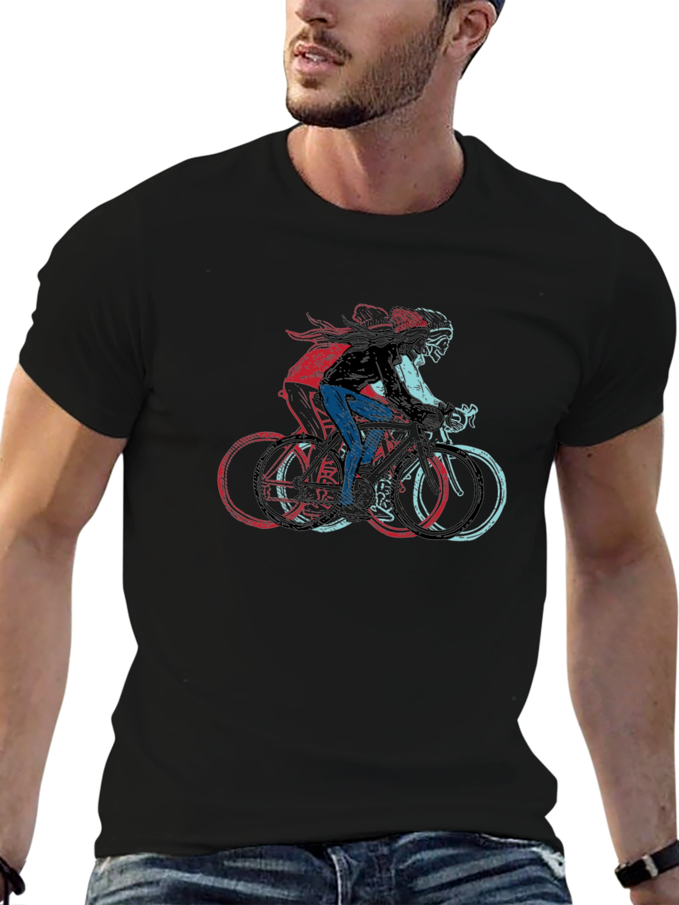 Cool Cyclist Graphic Print Black T-Shirt