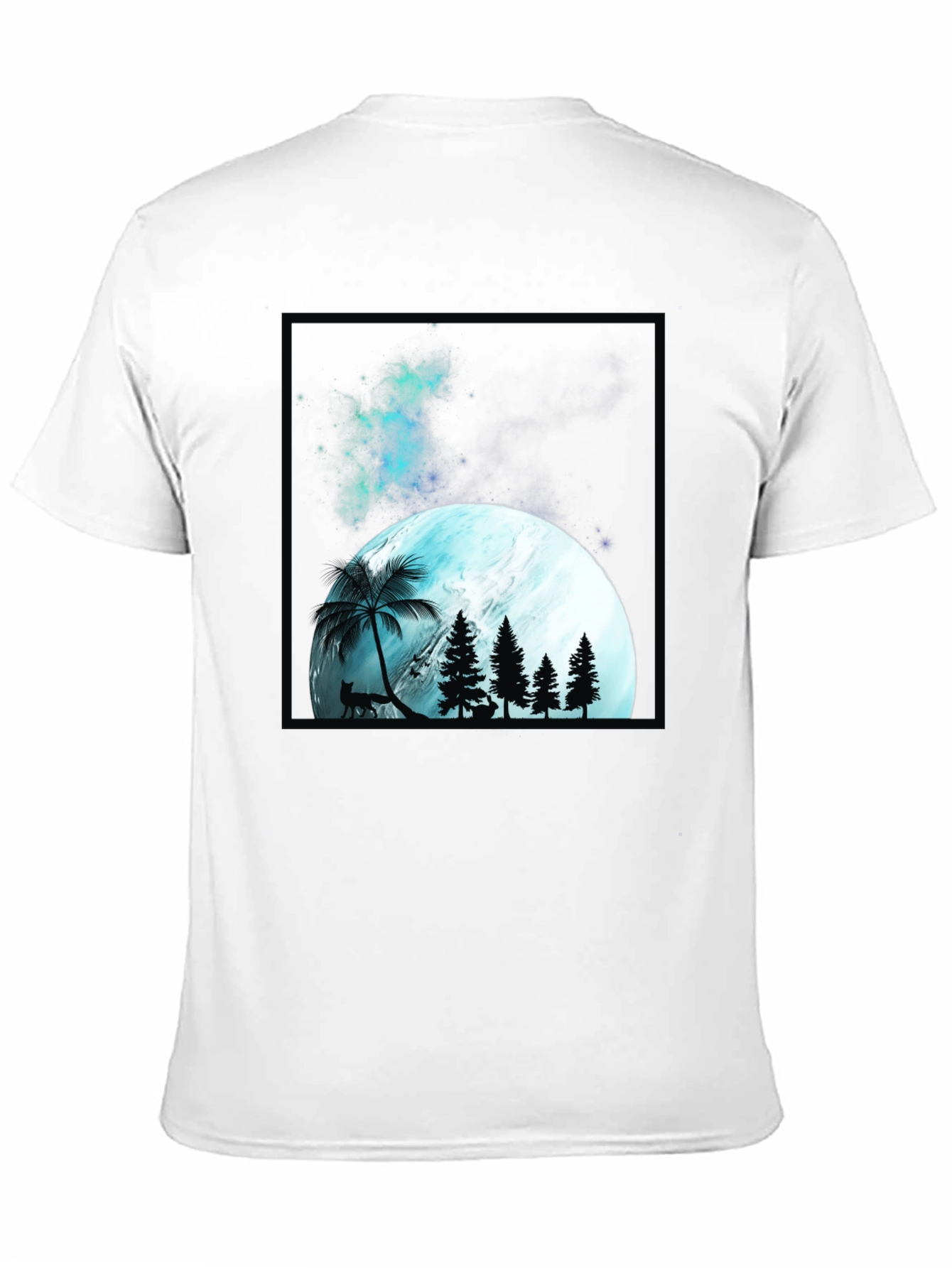 Mens Black T-Shirt with Moon & Forest Graphic