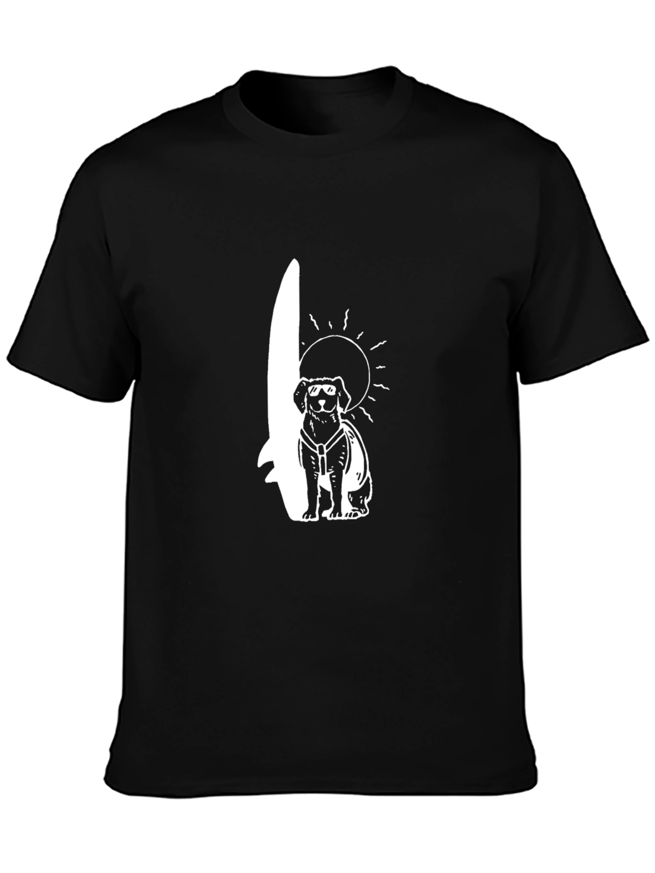 Dog Surfer Graphic Tee - Black Cotton T-Shirt