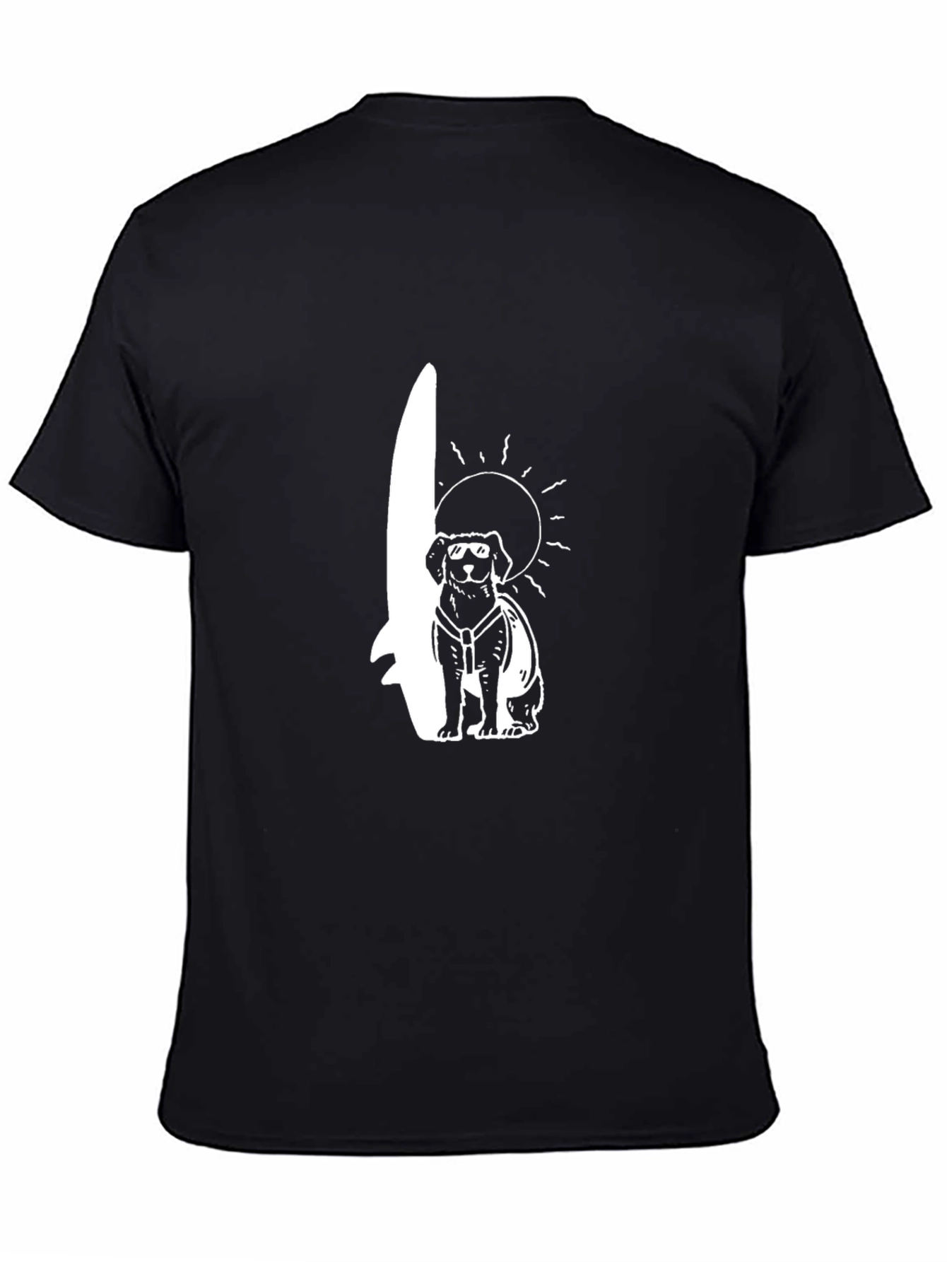 Dog Surfer Graphic Tee - Black Cotton T-Shirt