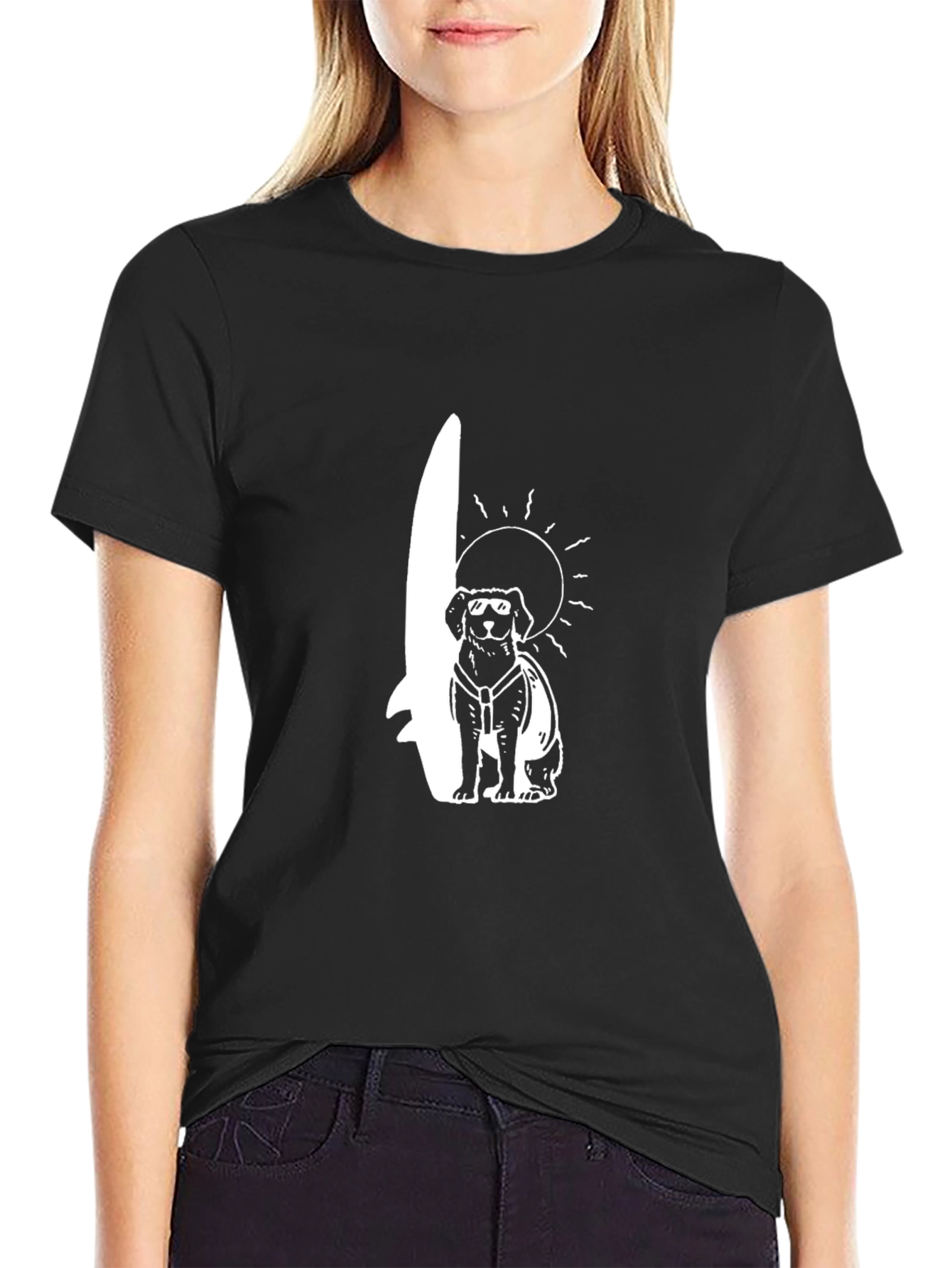 Dog Surfer Graphic Tee - Black Cotton T-Shirt