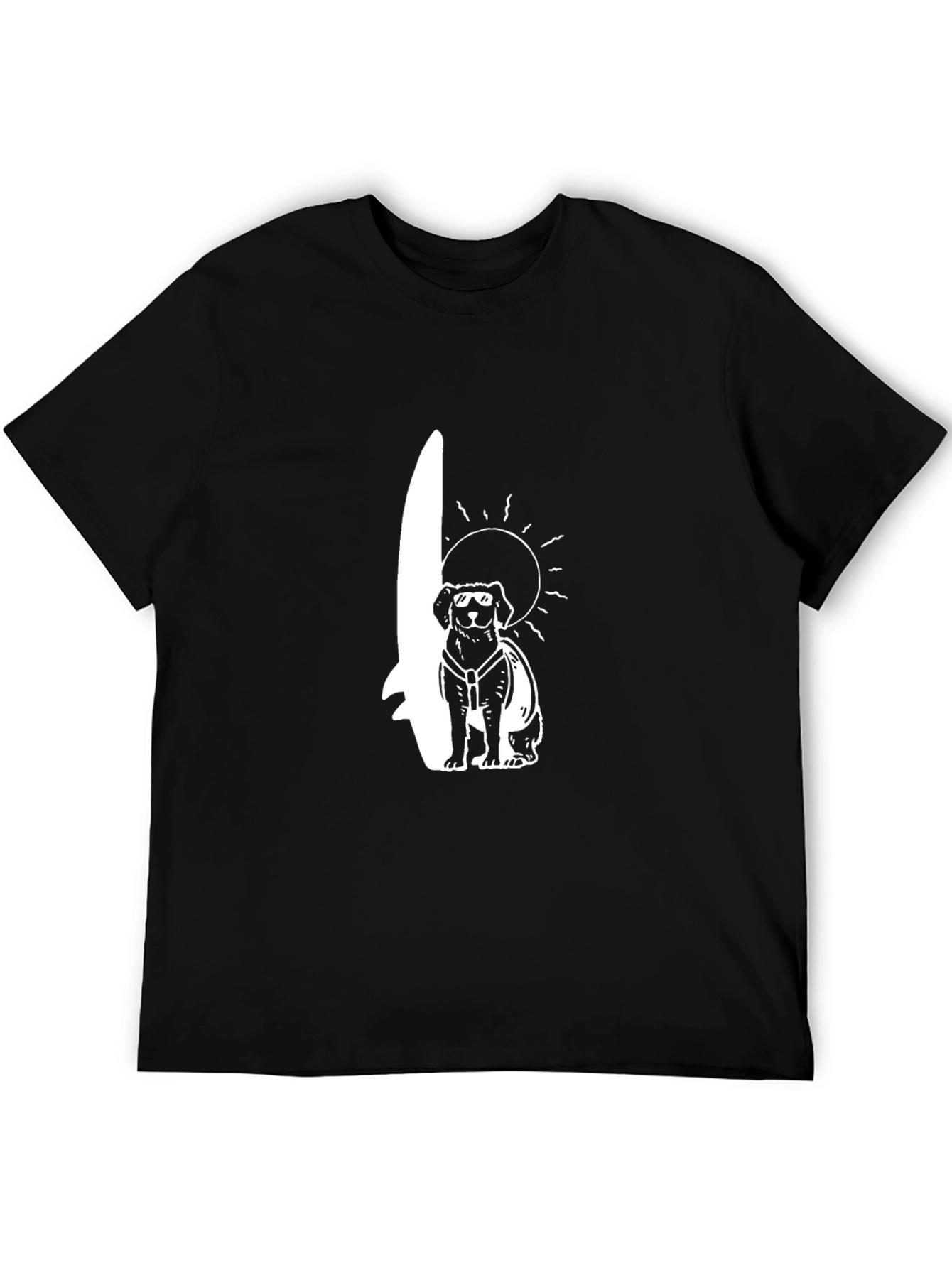 Dog Surfer Graphic Tee - Black Cotton T-Shirt