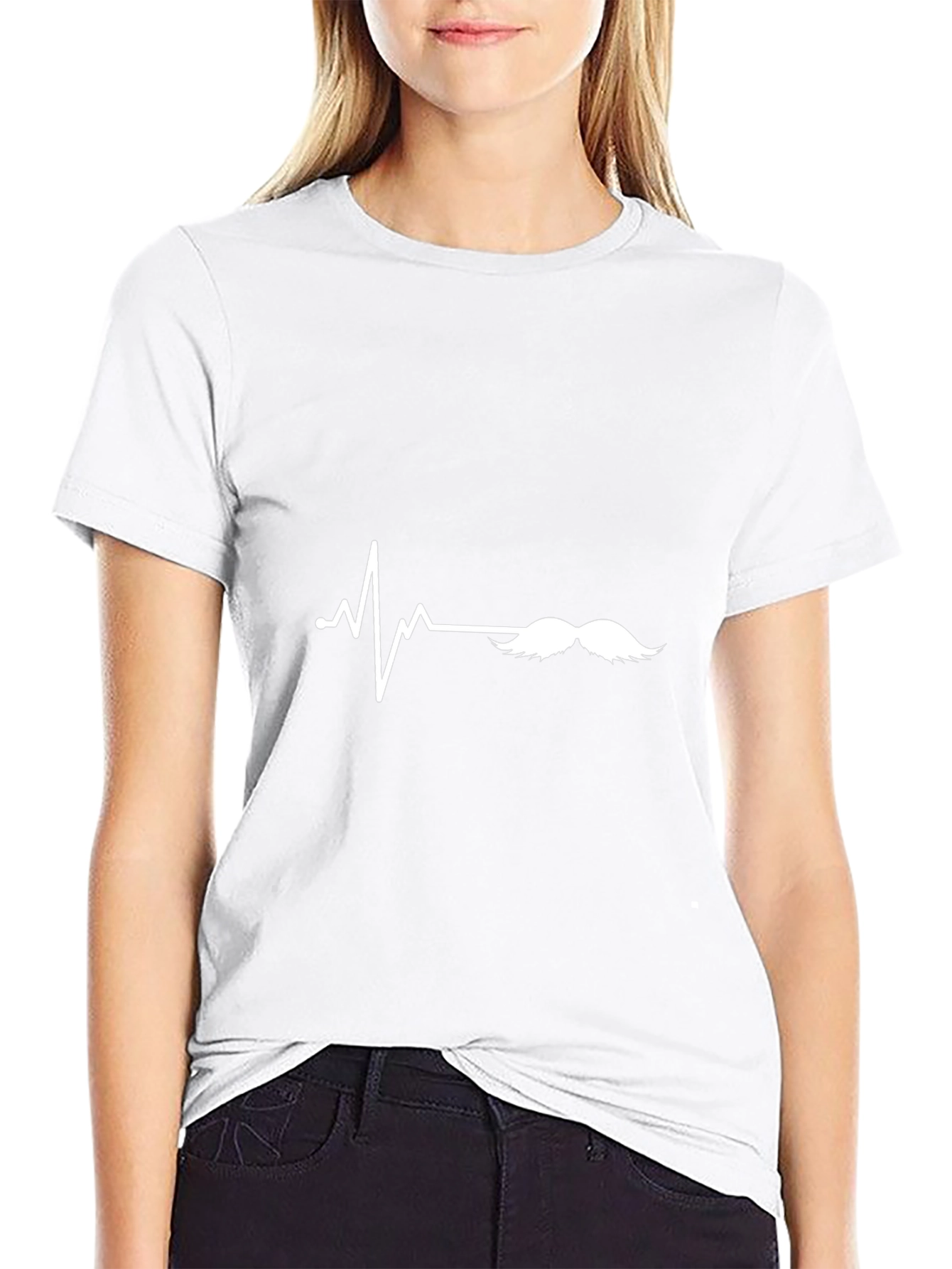 Funny Mustache Heartbeat Graphic Tee - Cool Design!