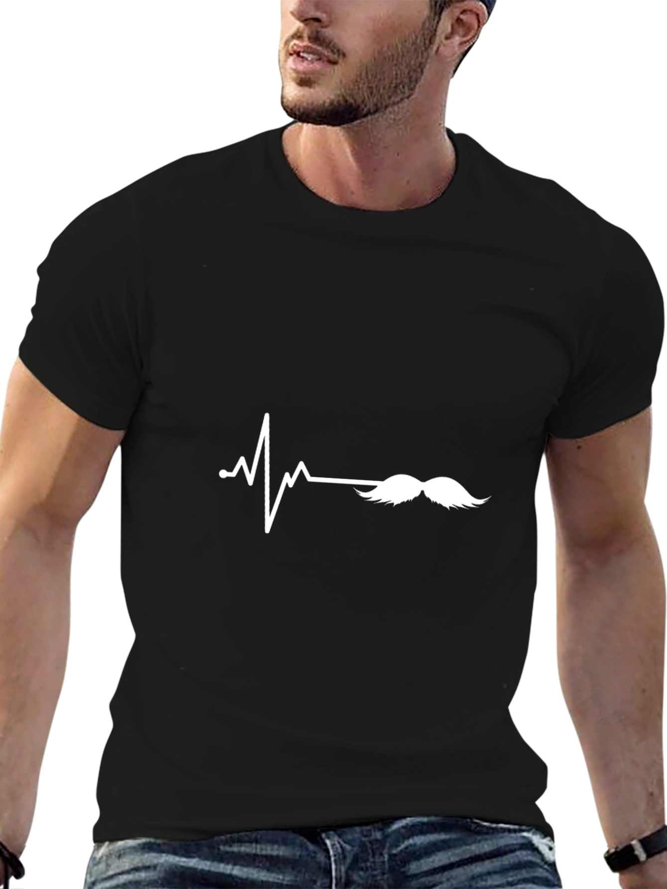 Funny Mustache Heartbeat Graphic Tee - Cool Design!