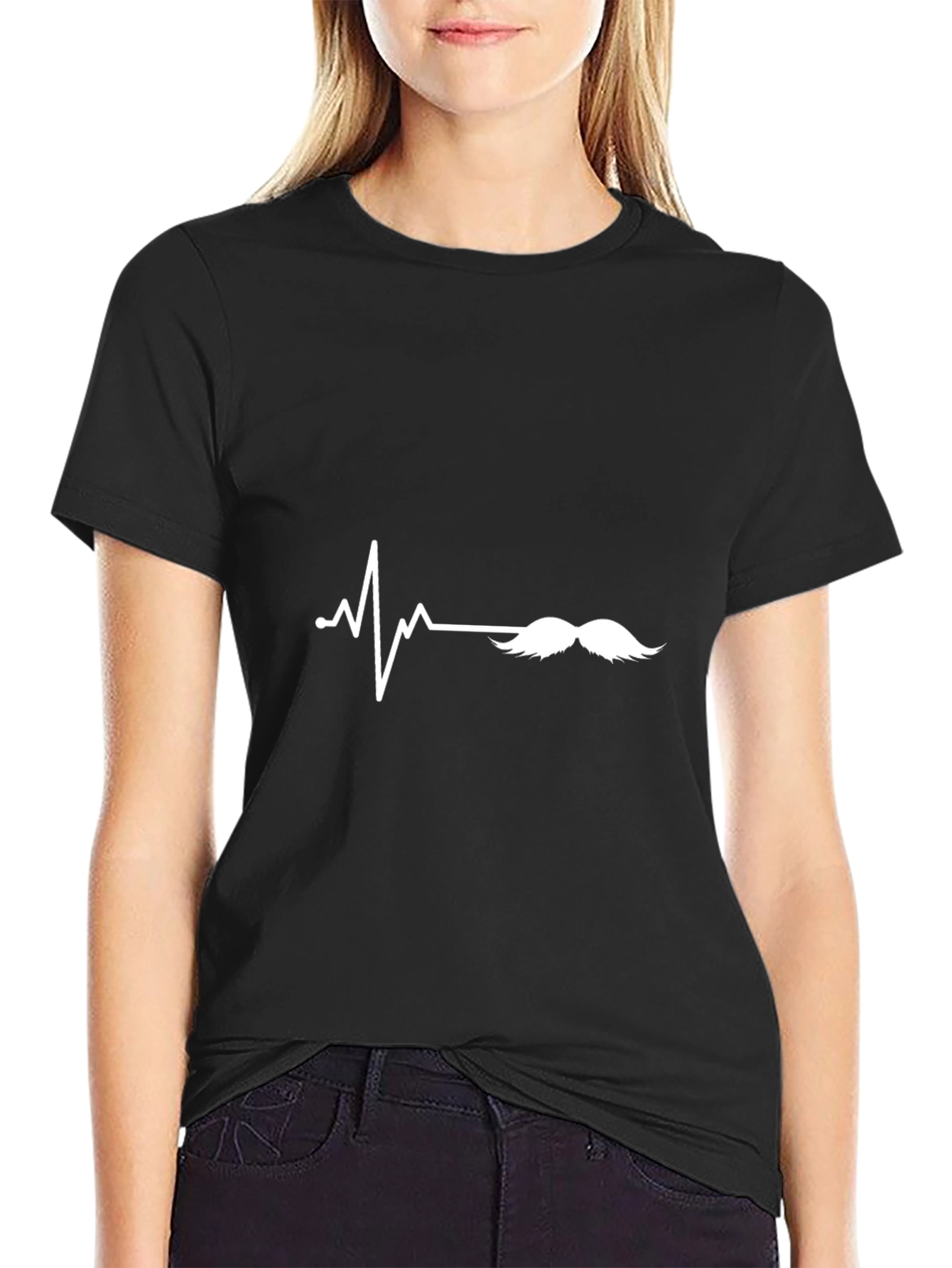 Funny Mustache Heartbeat Graphic Tee - Cool Design!