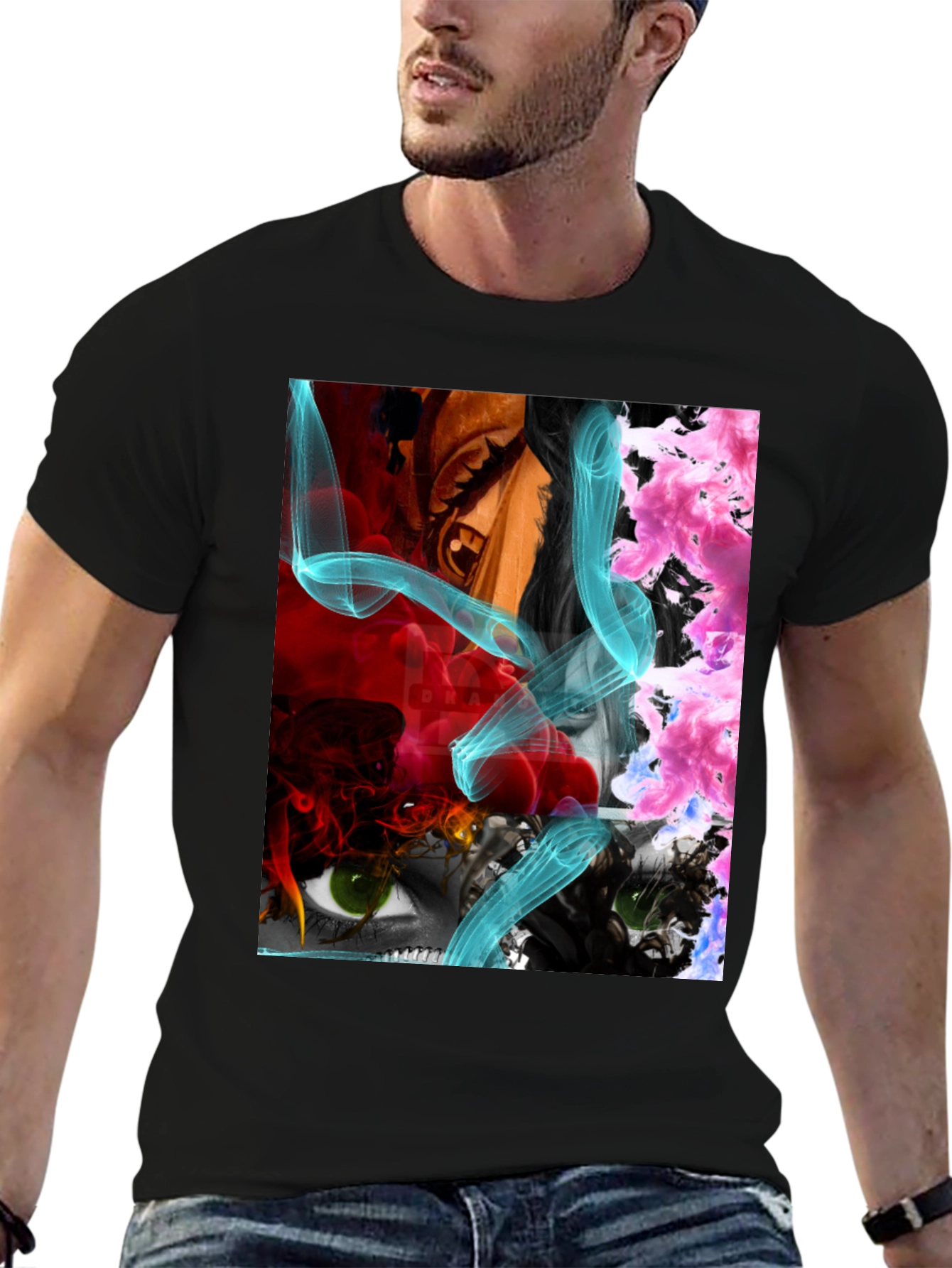 Eye-Catching Graphic Print Mens Black T-Shirt