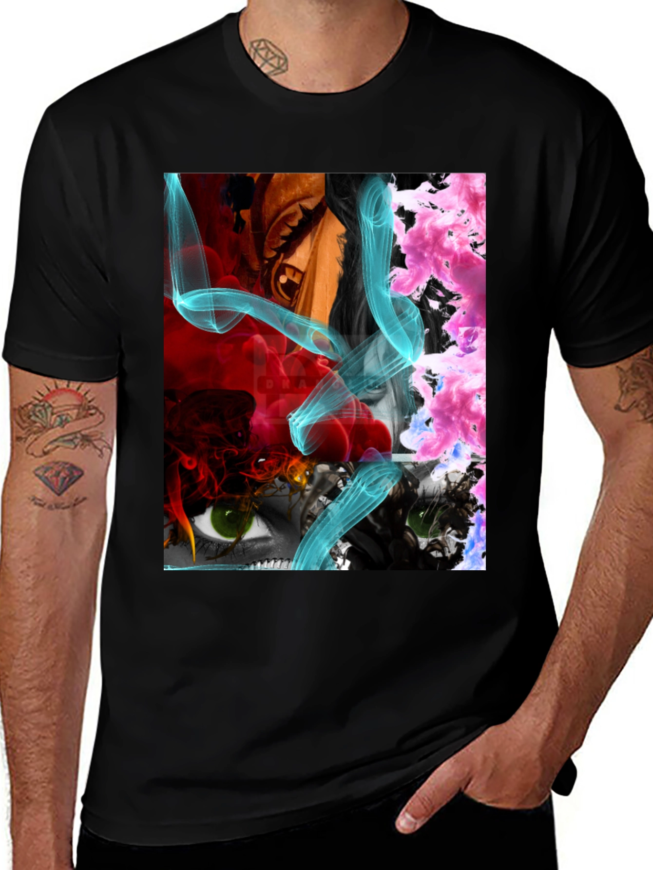 Eye-Catching Graphic Print Mens Black T-Shirt