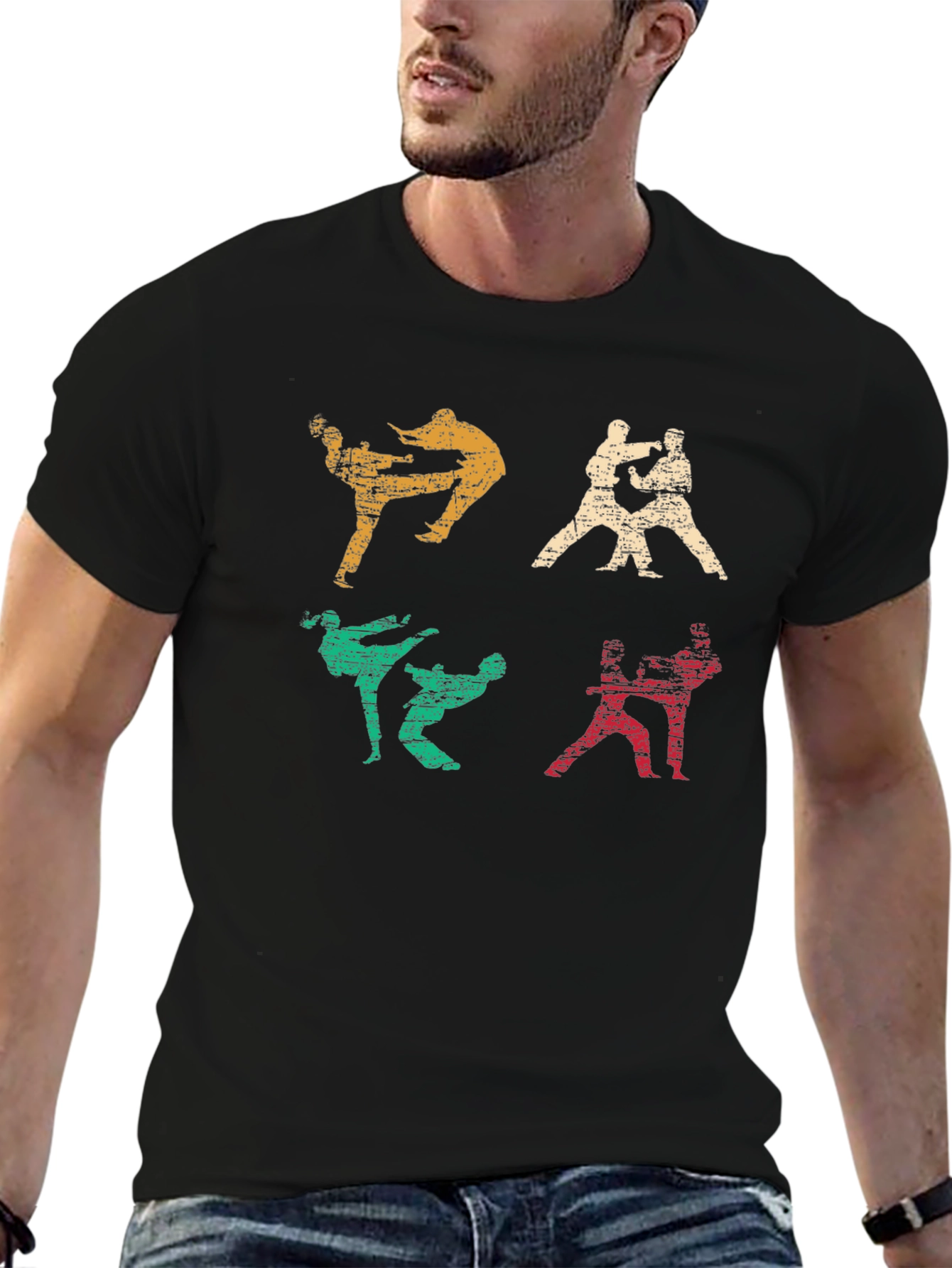 Martial Arts Graphic Print Black T-Shirt