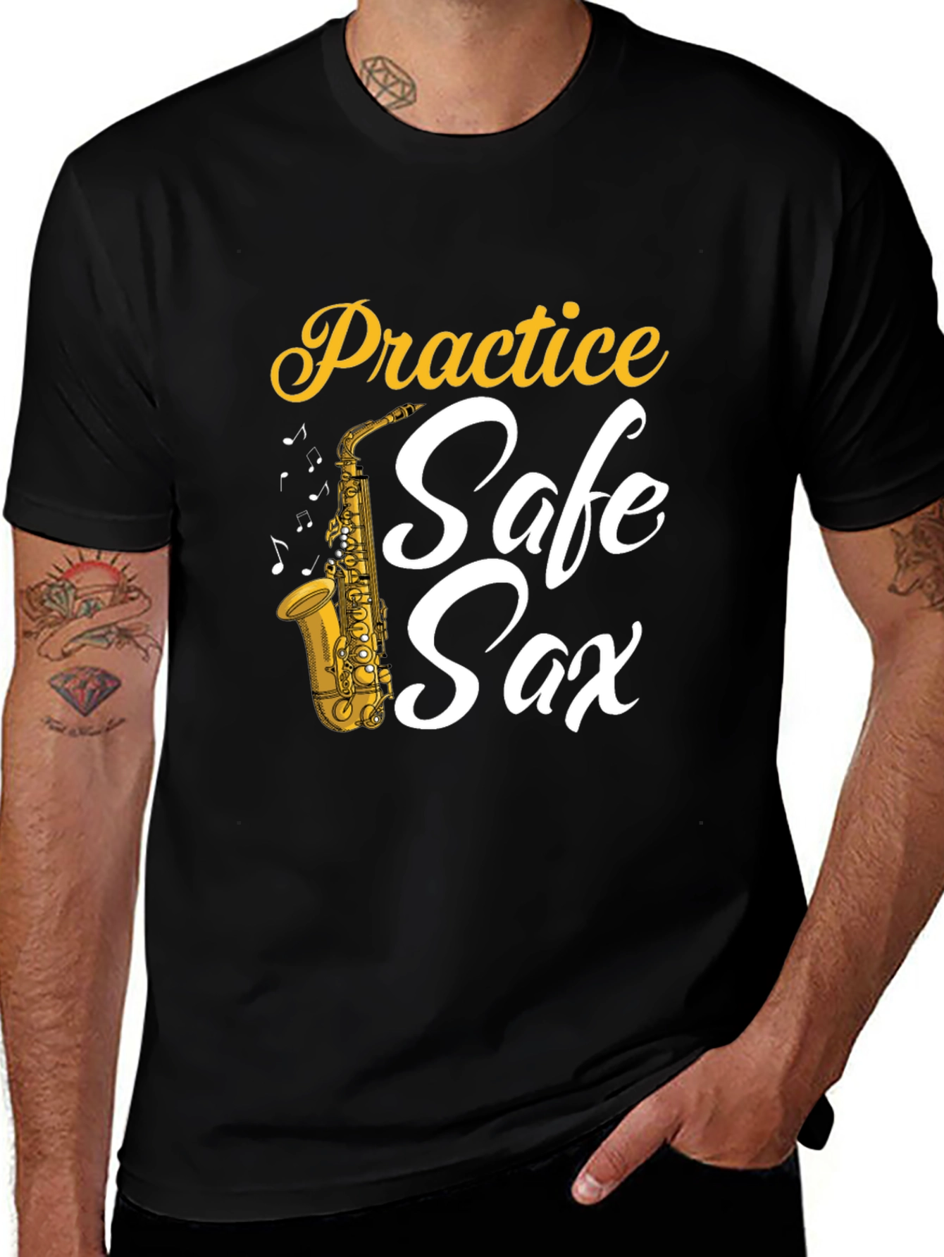 Practice Safe Sax T-Shirt - Funny Saxophone Musician Tee
