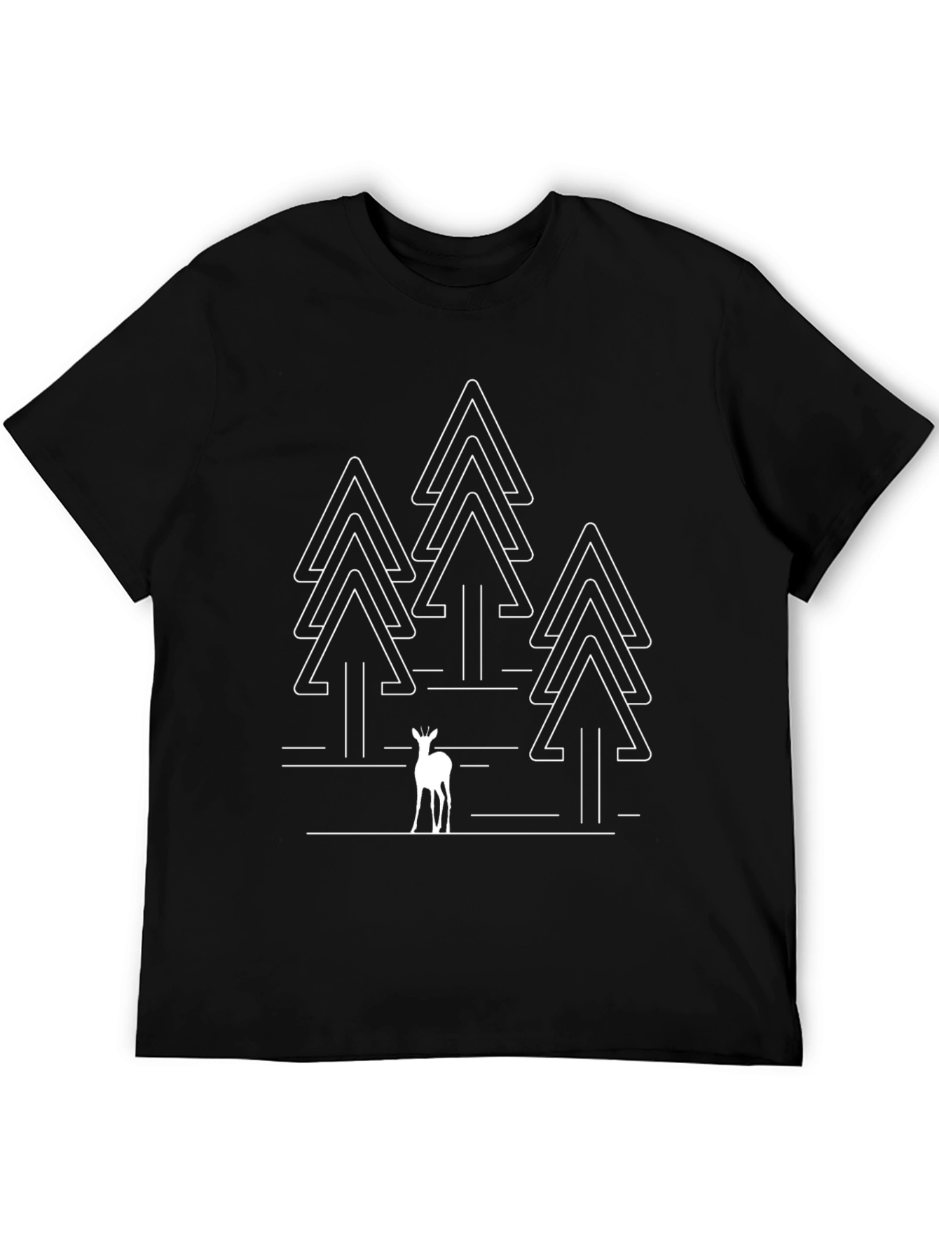 Minimalist Deer & Forest Black T-Shirt