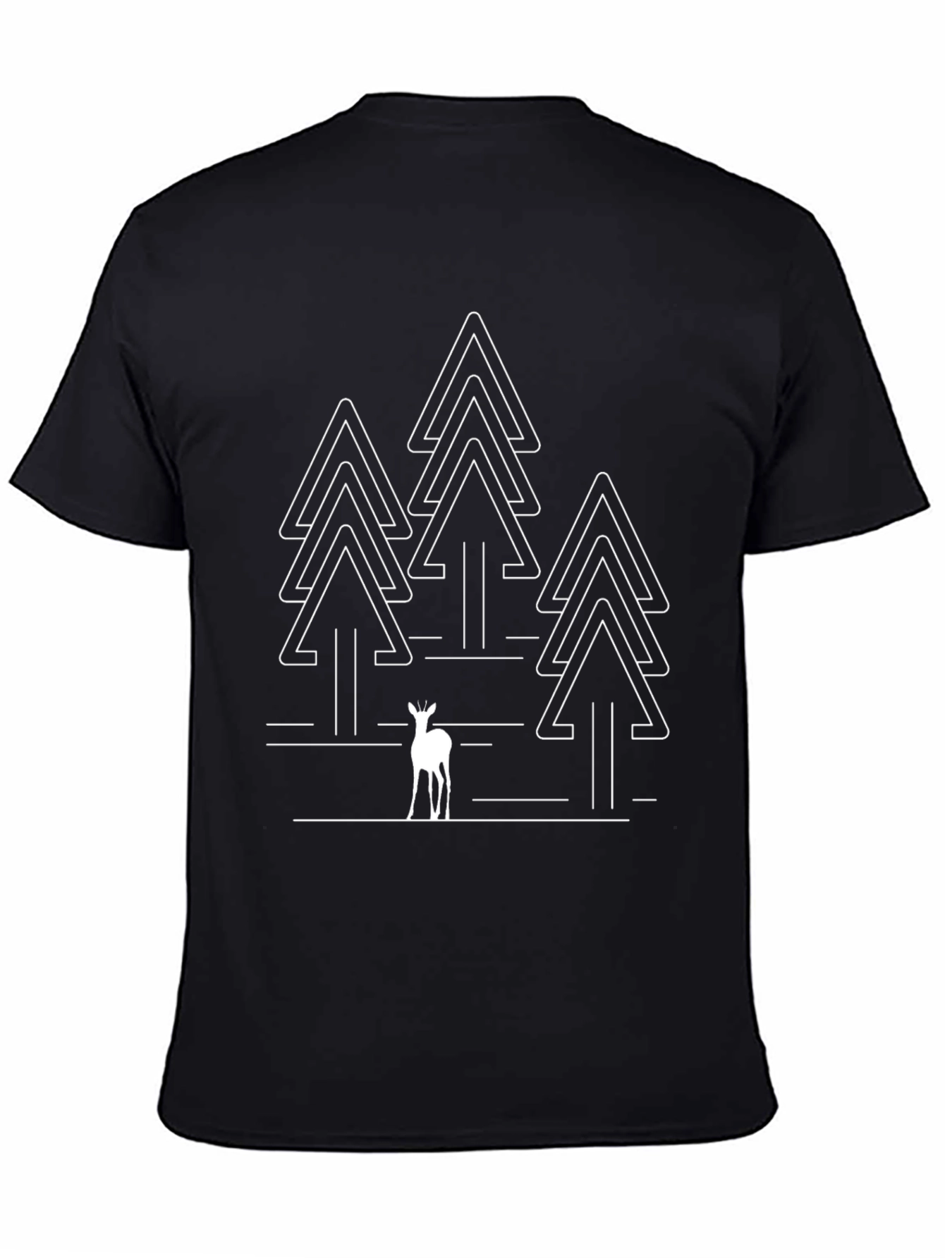 Minimalist Deer & Forest Black T-Shirt