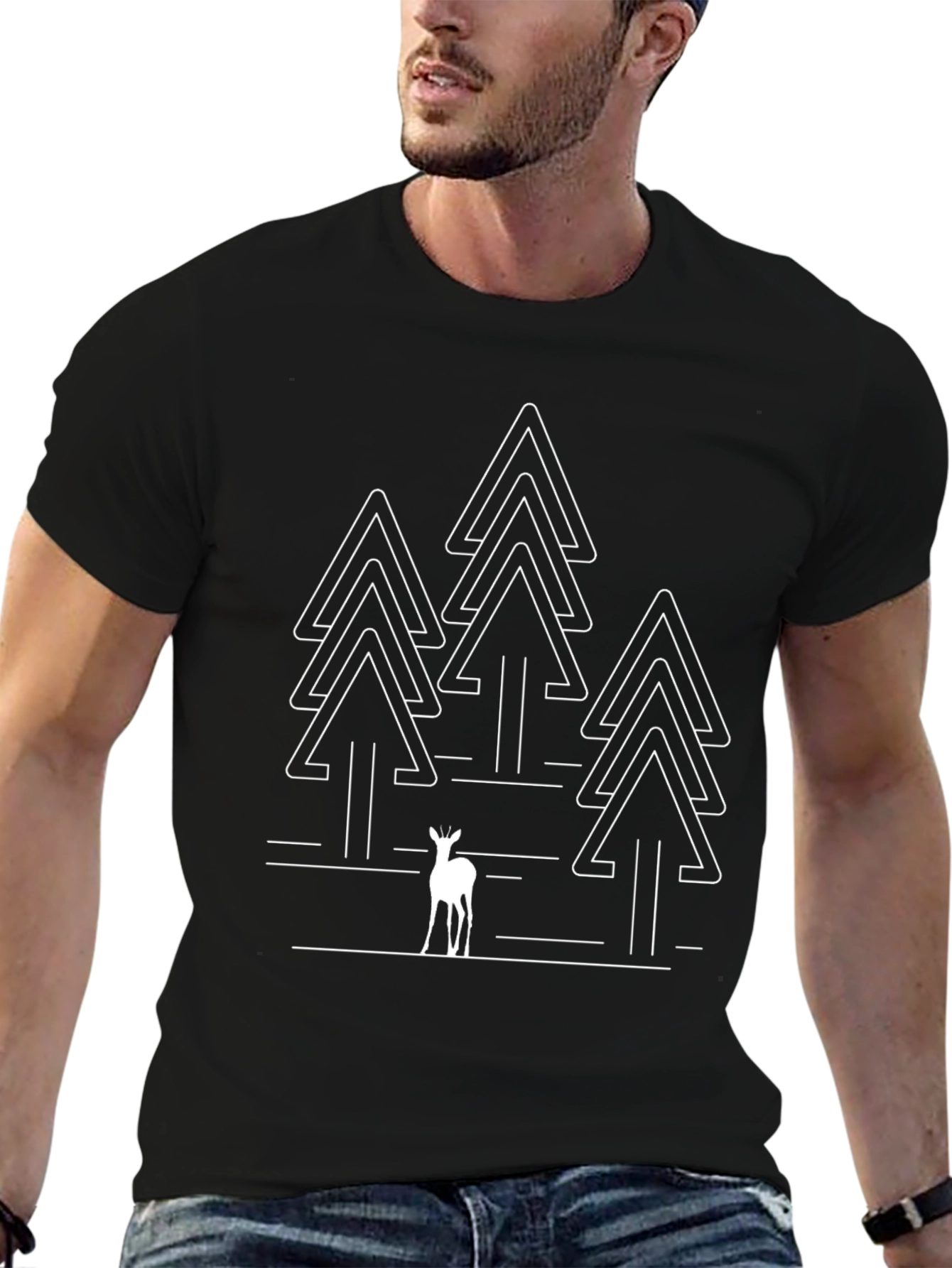 Minimalist Deer & Forest Black T-Shirt