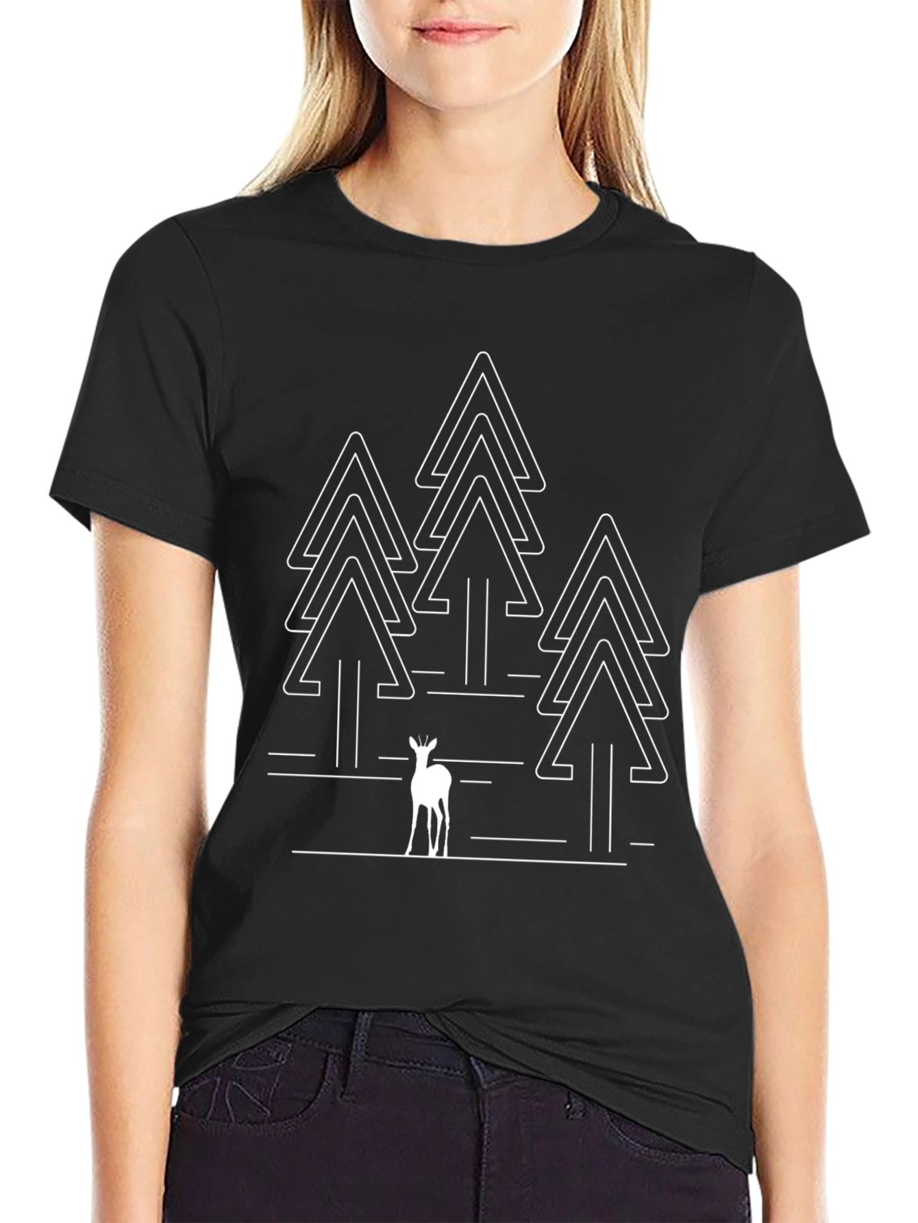 Minimalist Deer & Forest Black T-Shirt